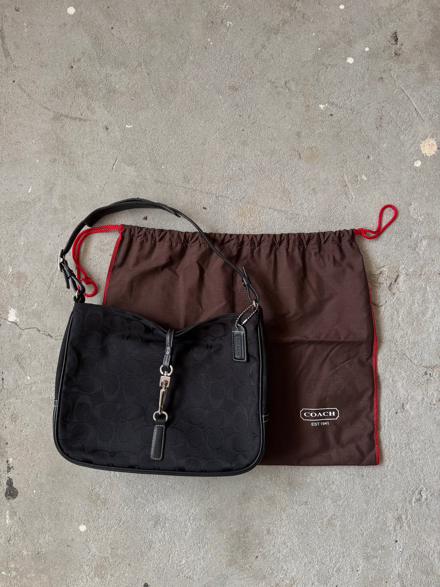 Coach Hobo Signature Clip Canvas Shoulder Bag 'Black'