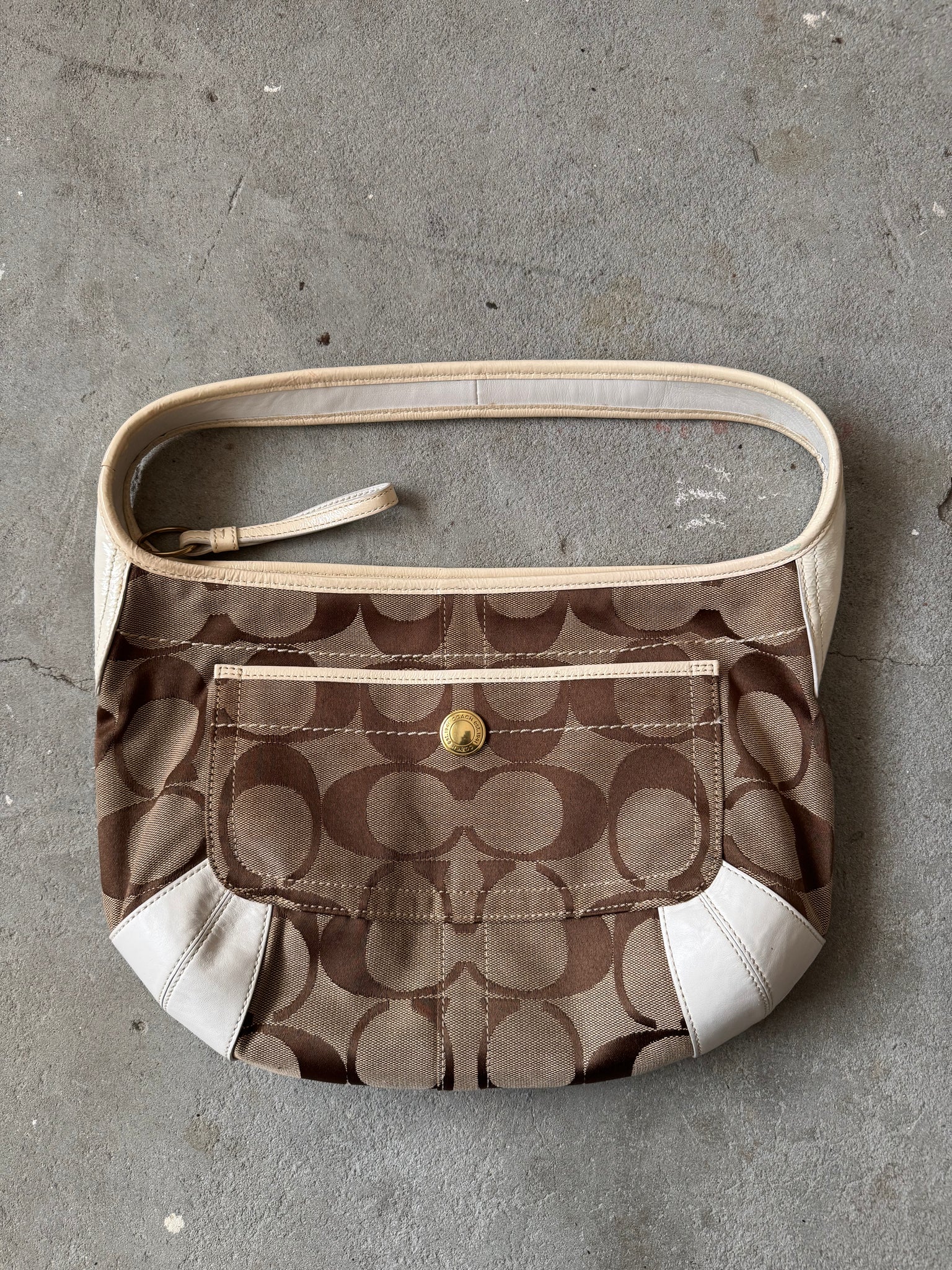 Coach Signature Ergo Hobo Shoulder Bag Beige/White