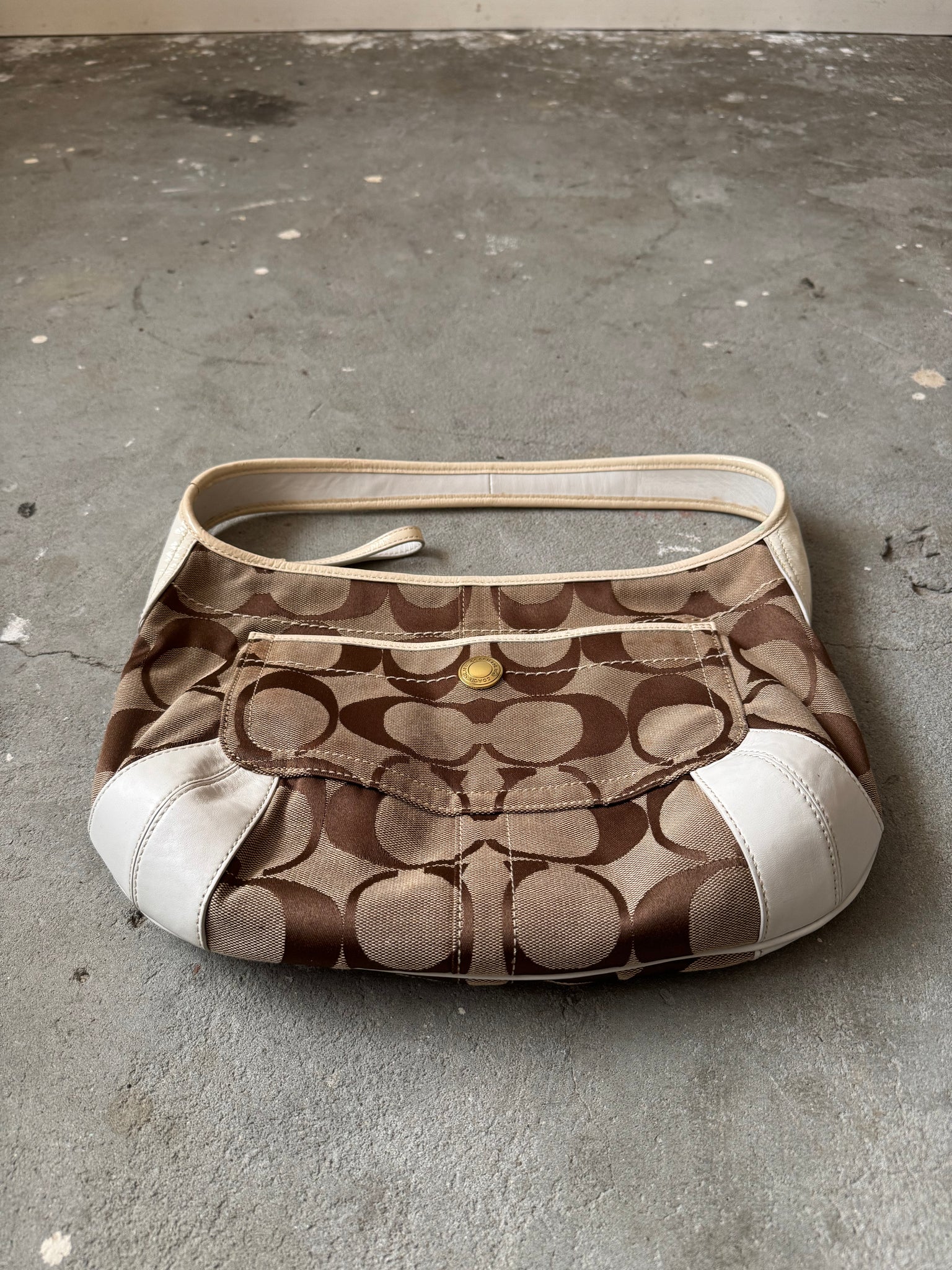 Coach Signature Ergo Hobo Shoulder Bag Beige/White