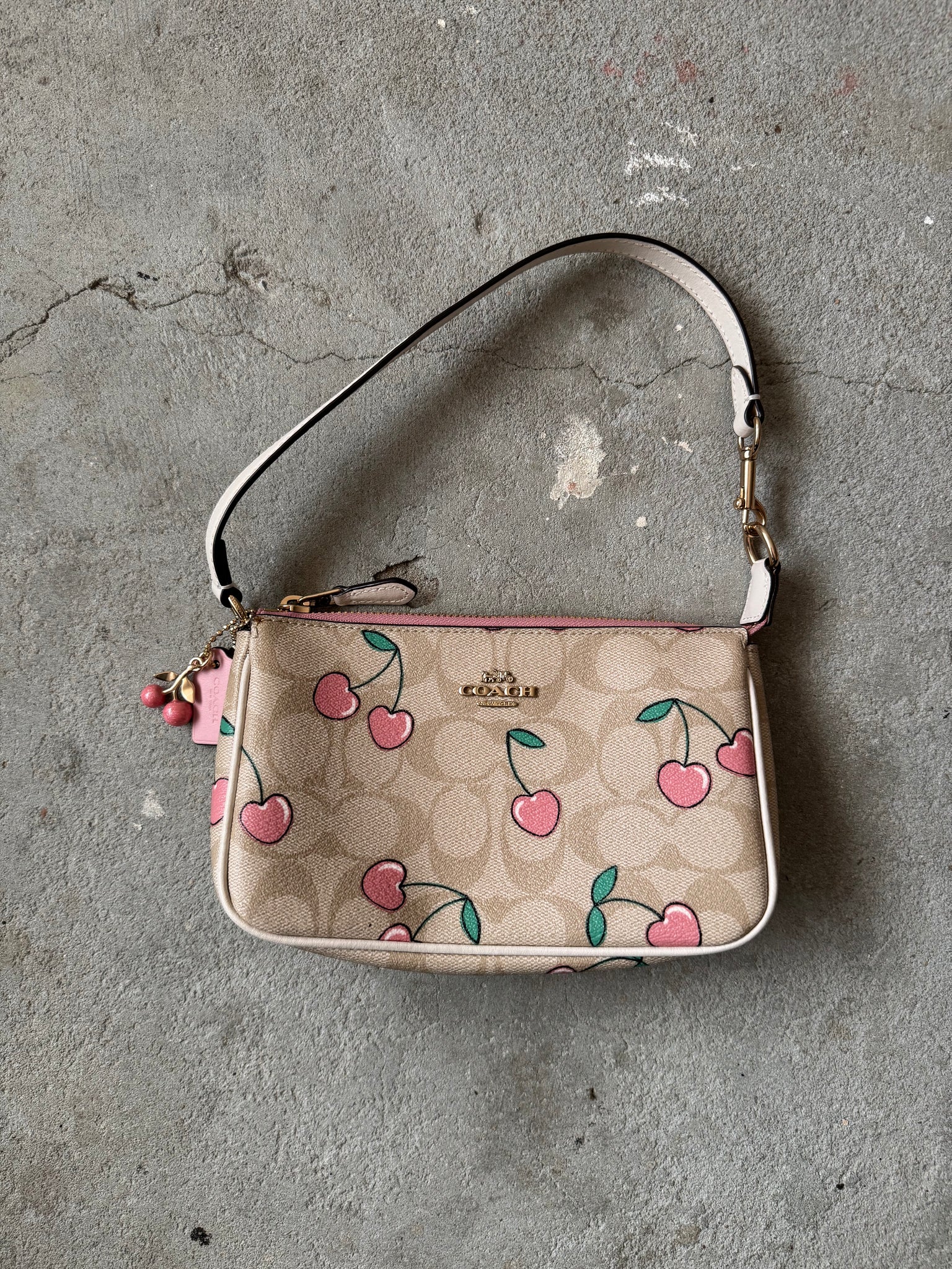 Coach Signature Cherry Nolita 19 Shoulder Bag Beige/Pink