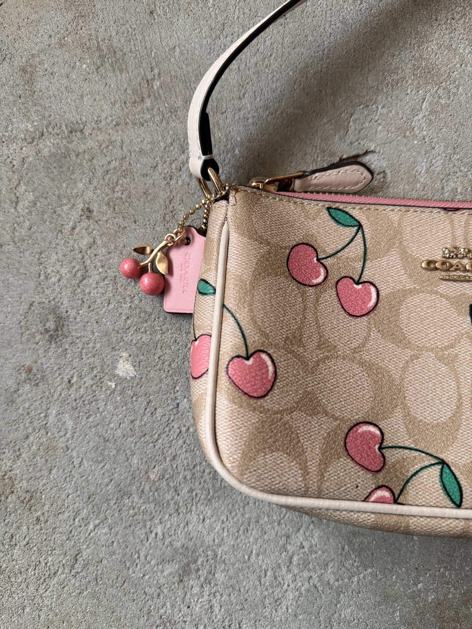 Coach Signature Cherry Nolita 19 Shoulder Bag Beige/Pink