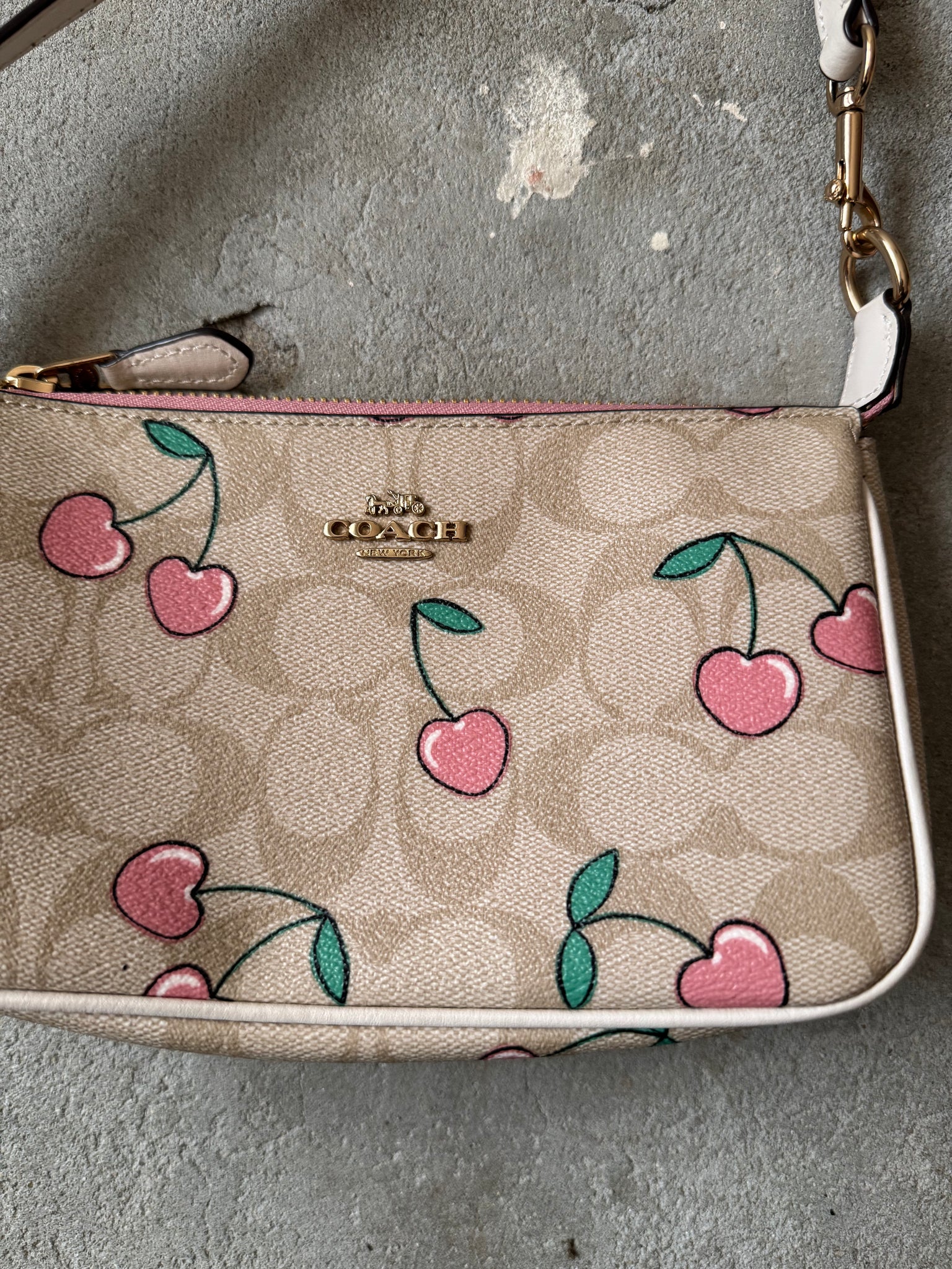 Coach Signature Cherry Nolita 19 Shoulder Bag Beige/Pink