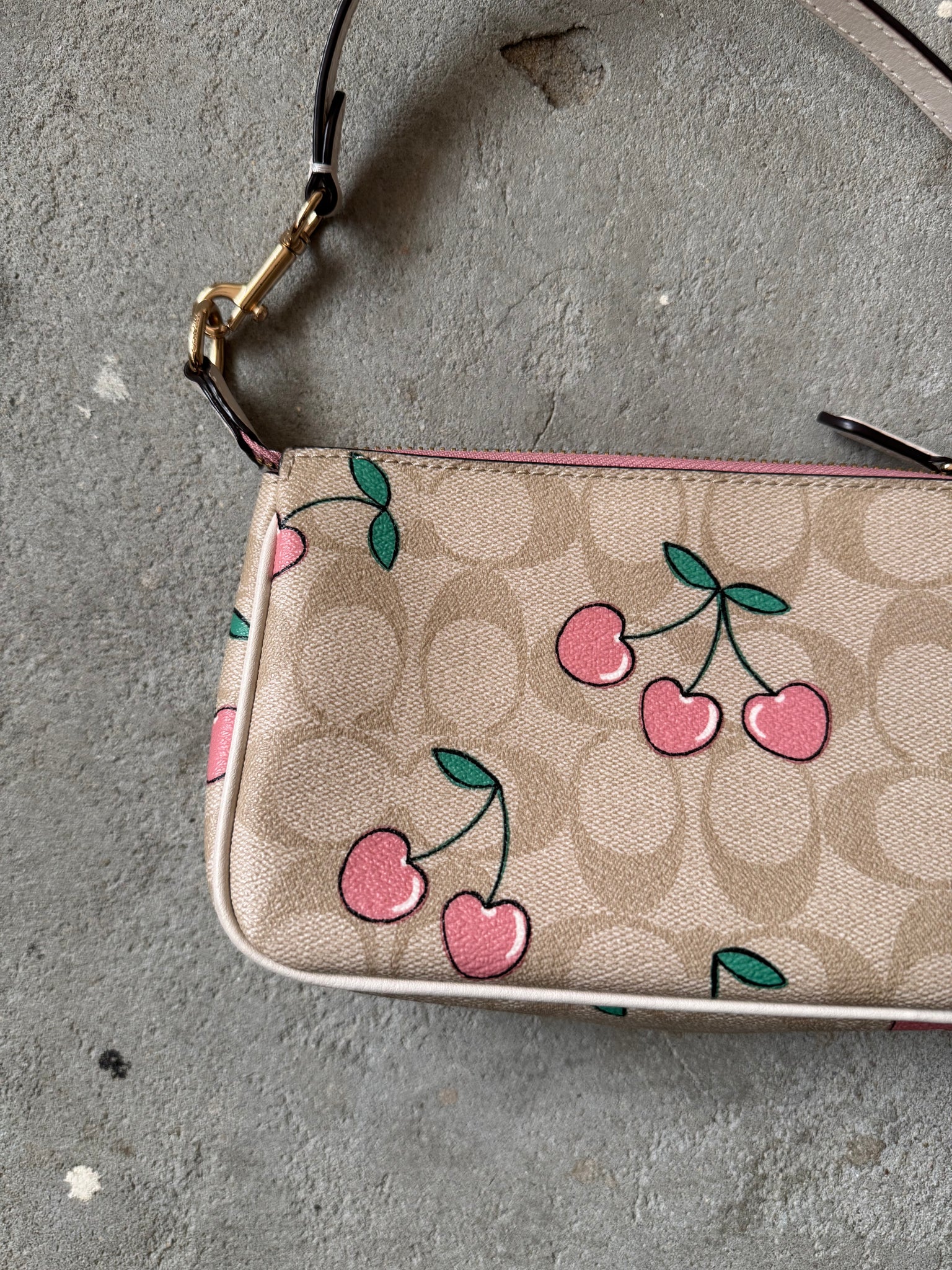 Coach Signature Cherry Nolita 19 Shoulder Bag Beige/Pink