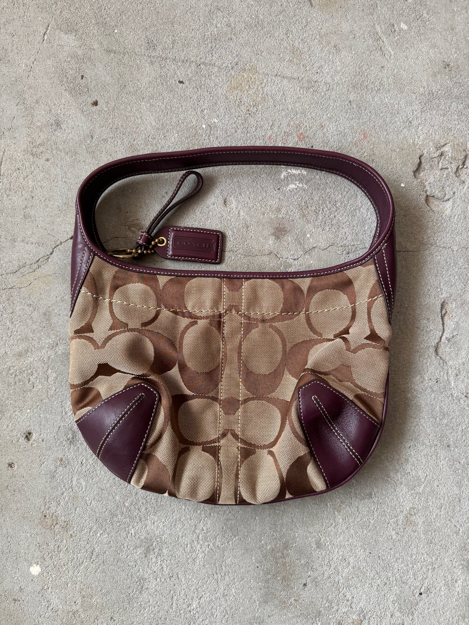 Coach Signature Mini Ergo Shoulder Bag Beige/Purple