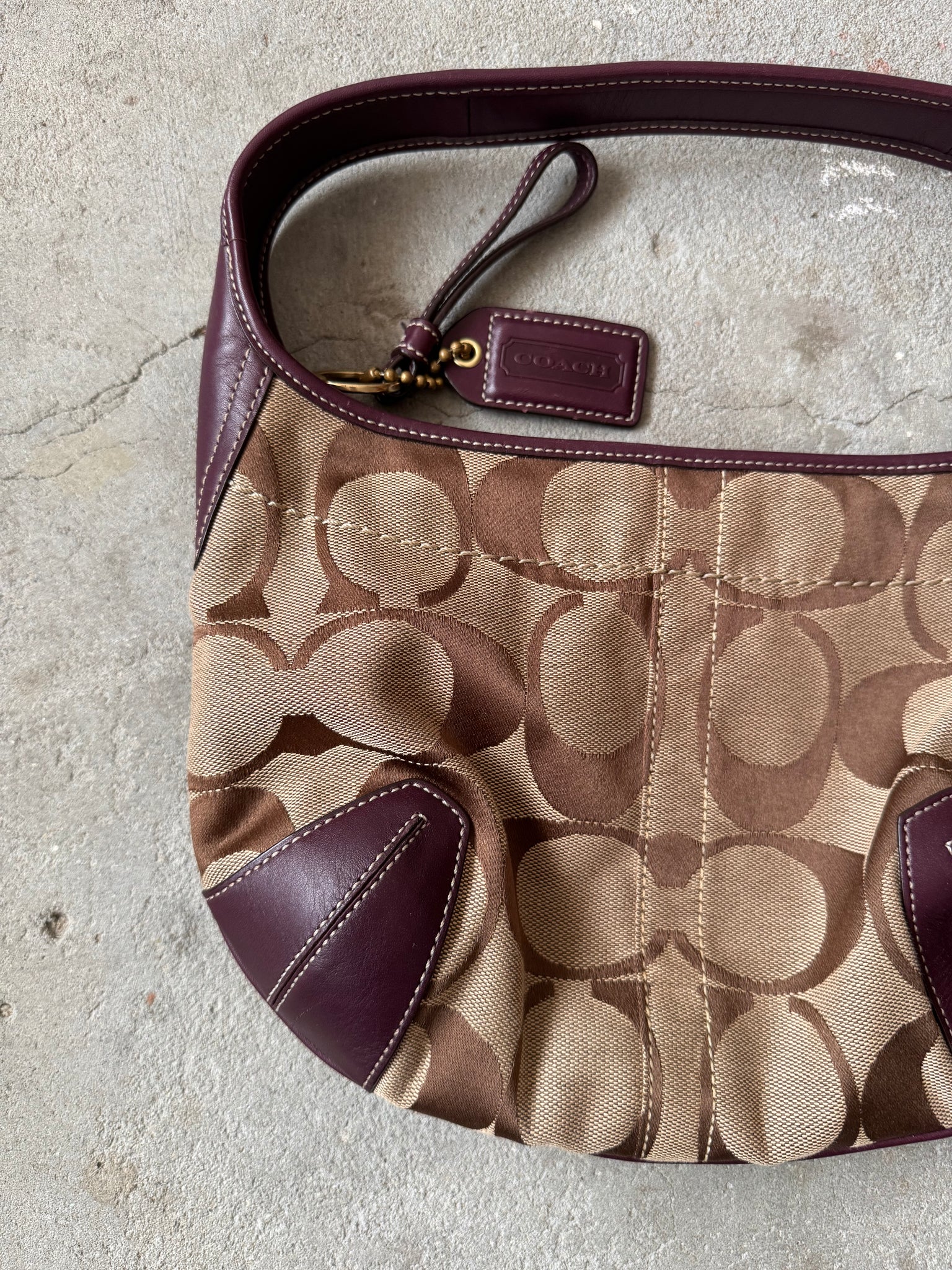 Coach Signature Mini Ergo Shoulder Bag Beige/Purple