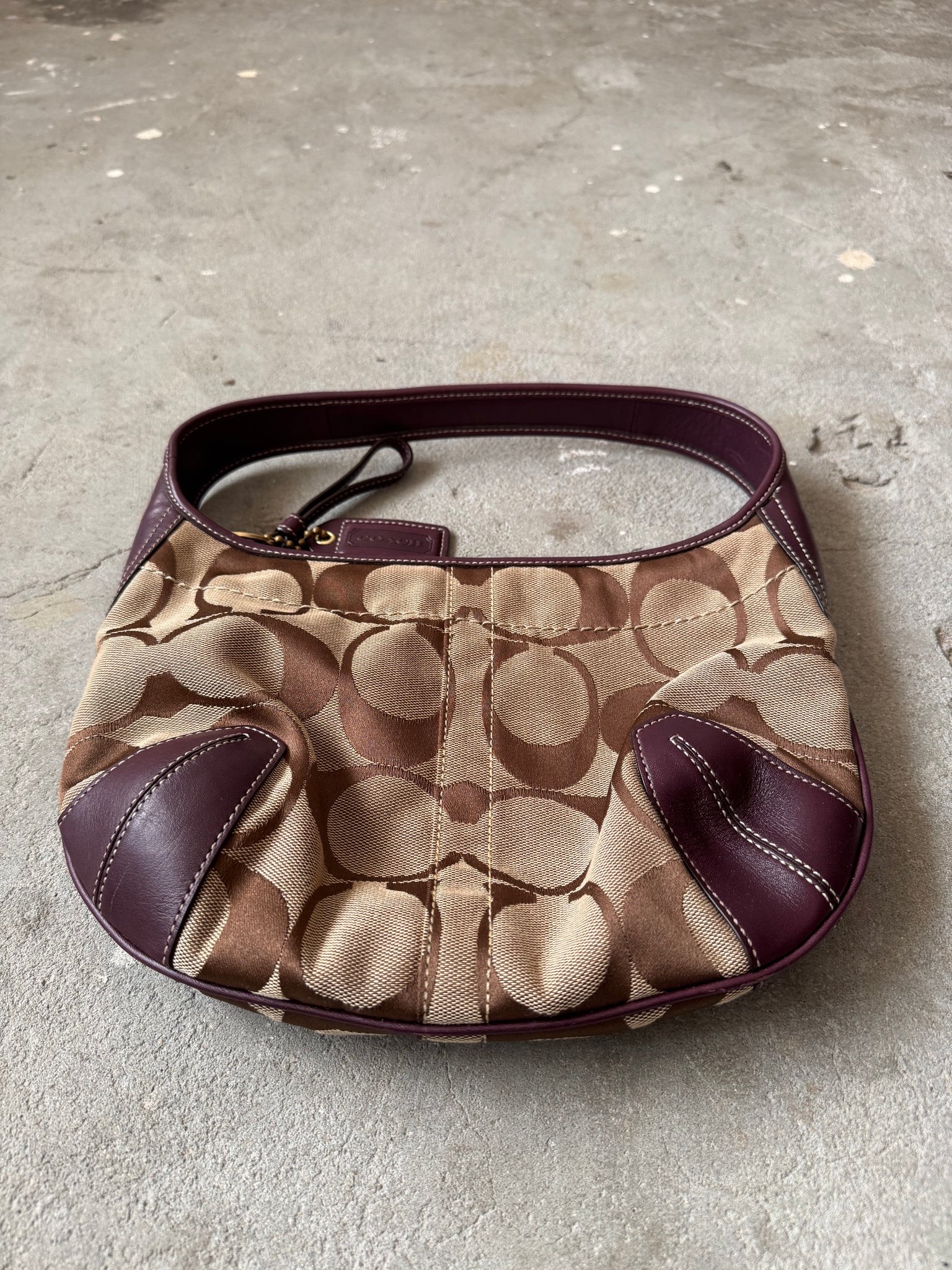 Coach Signature Mini Ergo Shoulder Bag Beige/Purple