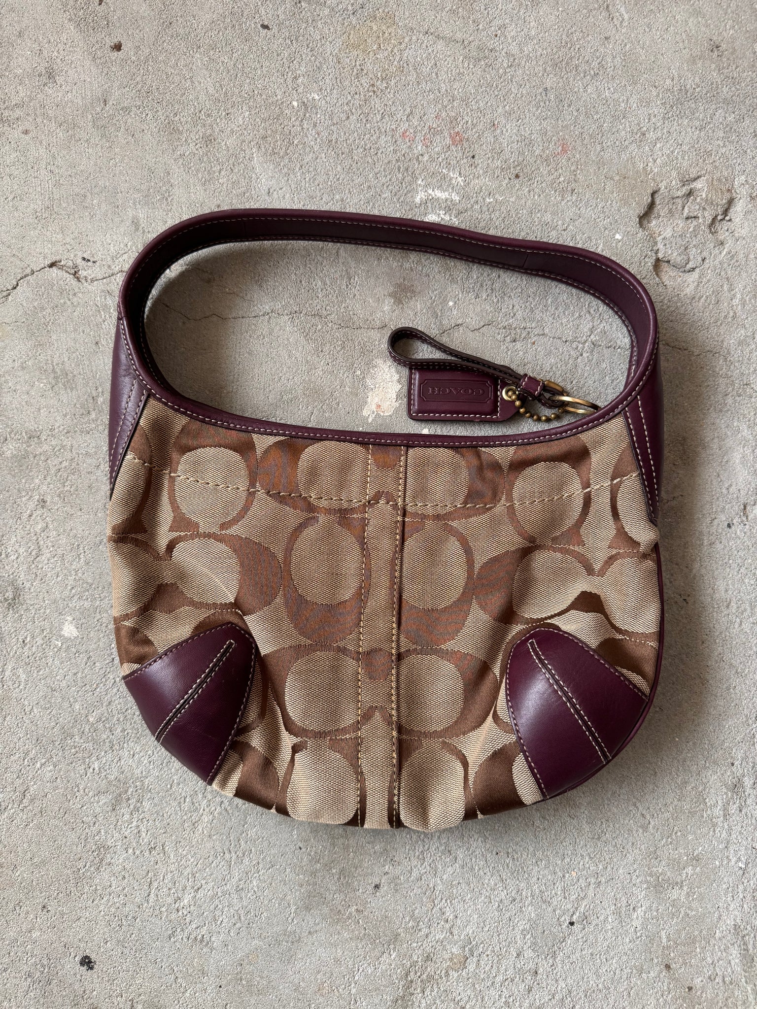 Coach Signature Mini Ergo Shoulder Bag Beige/Purple