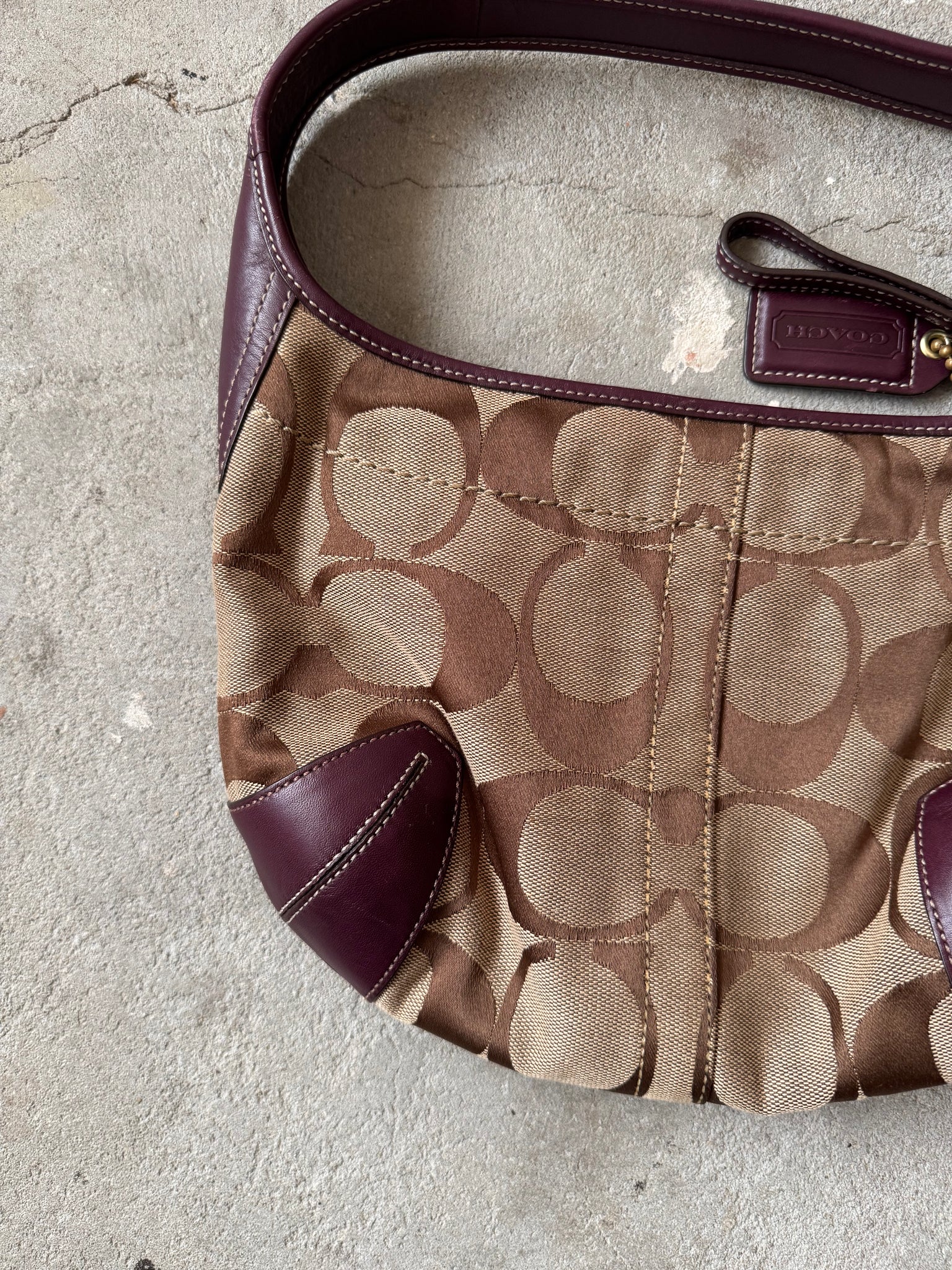 Coach Signature Mini Ergo Shoulder Bag Beige/Purple
