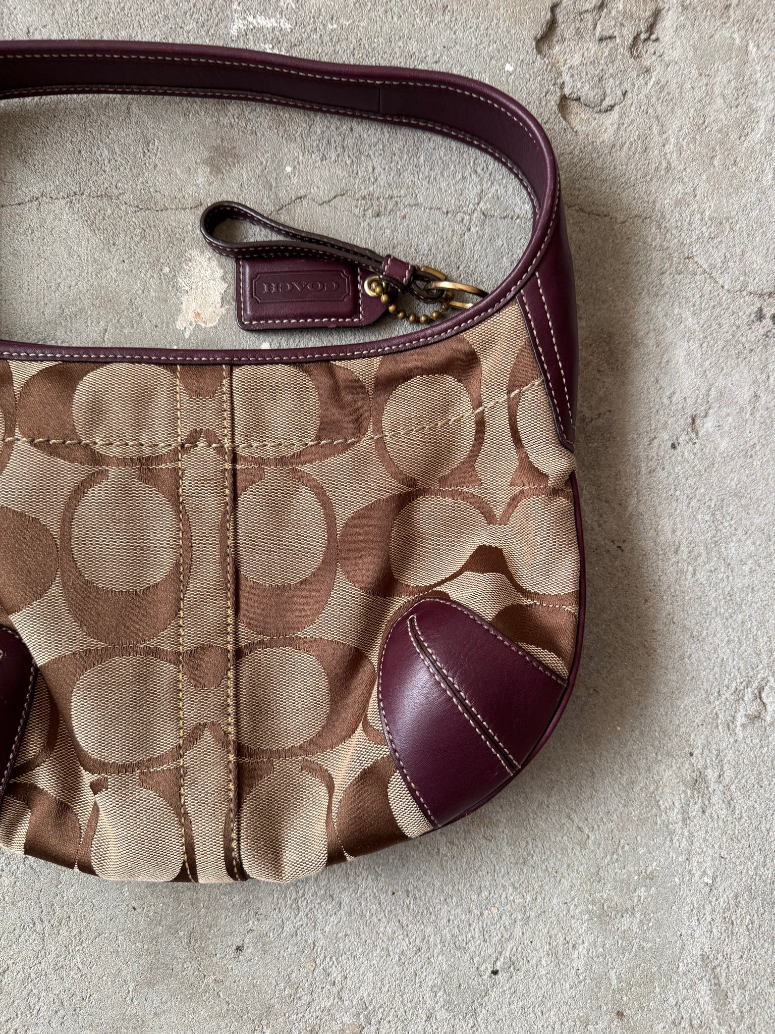 Coach Signature Mini Ergo Shoulder Bag Beige/Purple