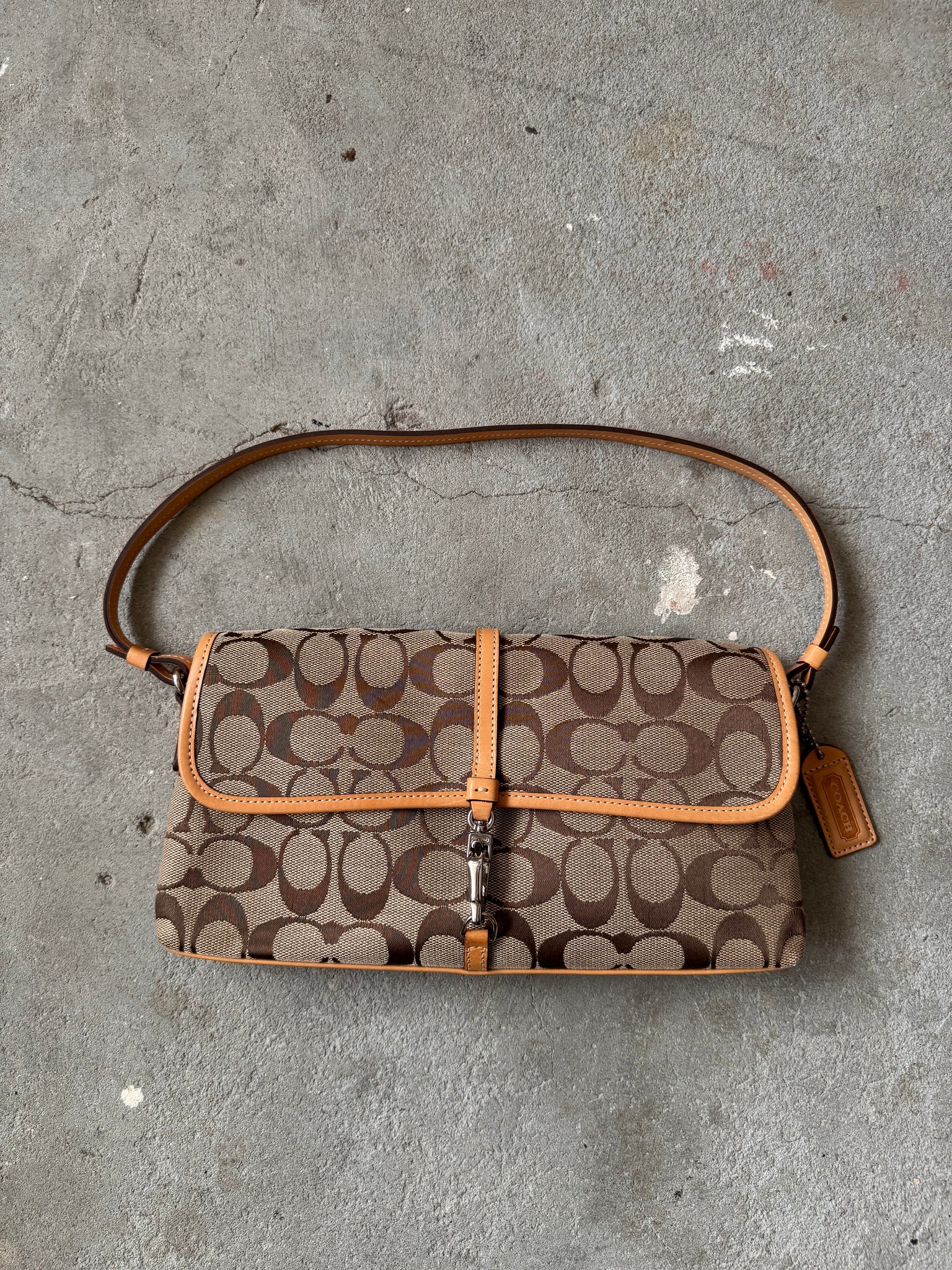 Coach Signature Demi Clip Baguette Shoulder Bag Beige