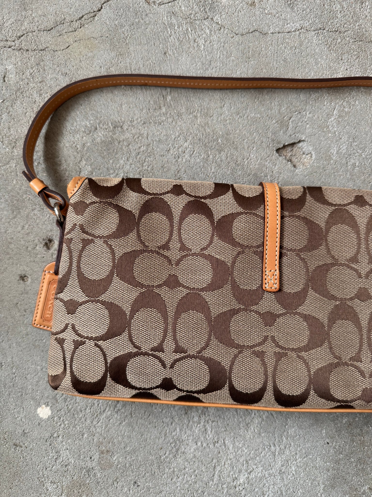 Coach Signature Demi Clip Baguette Shoulder Bag Beige