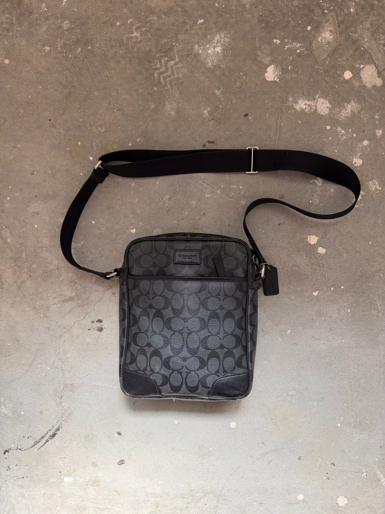 Coach Signature Houston Flight Crossbody Bag Grey/Black