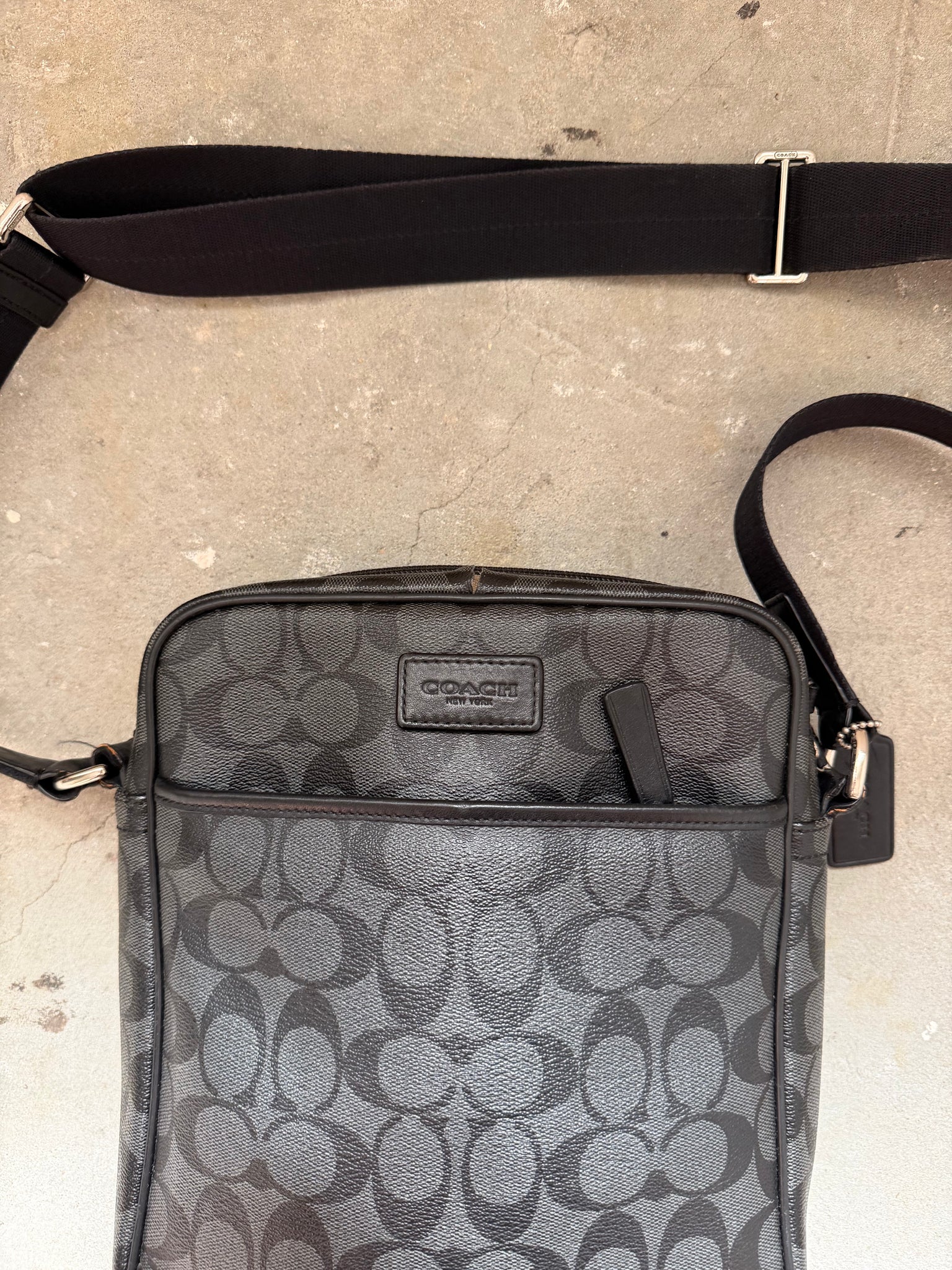 Coach Signature Houston Flight Crossbody Bag Grey/Black