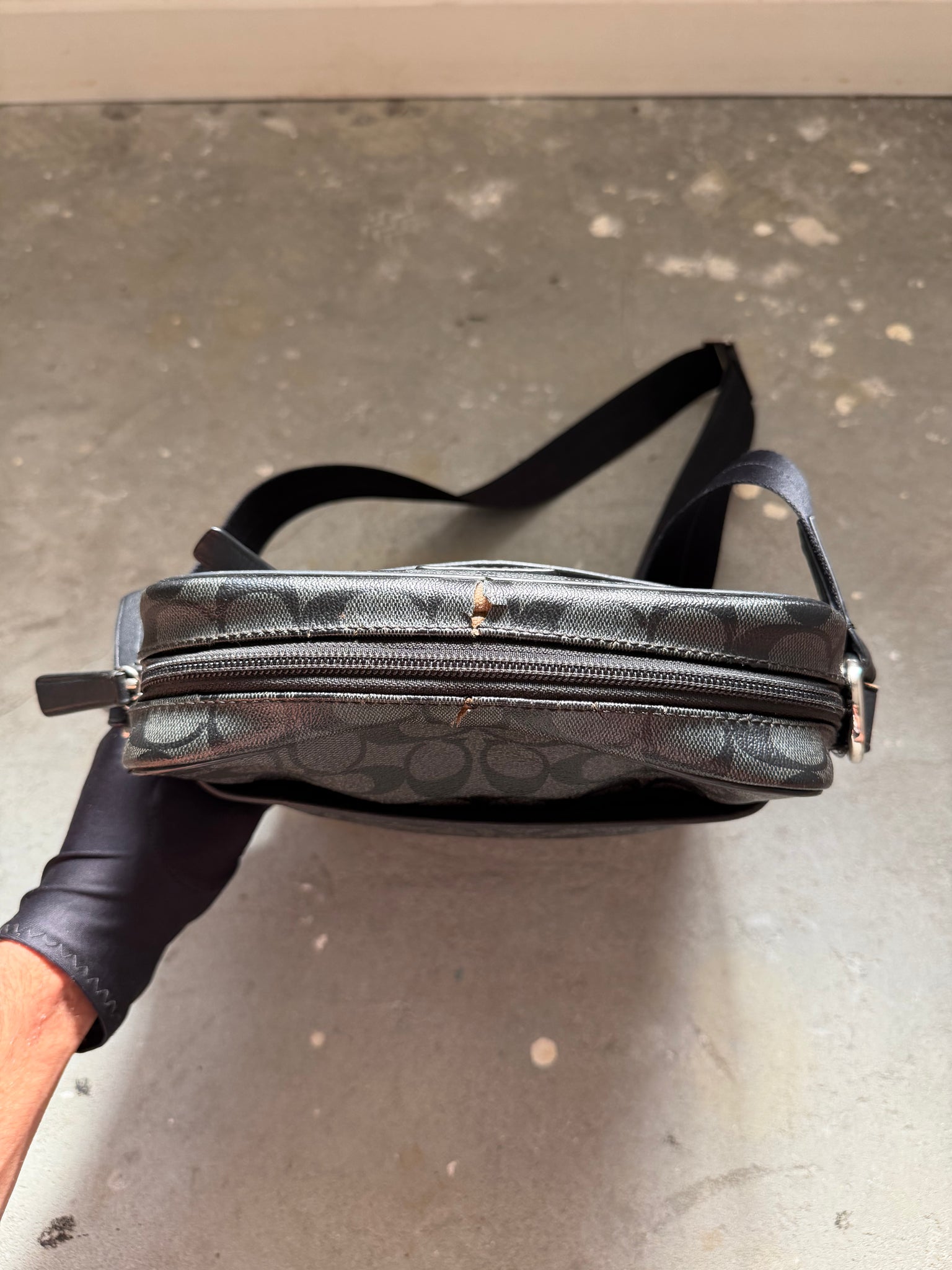 Coach Signature Houston Flight Crossbody Bag Grey/Black