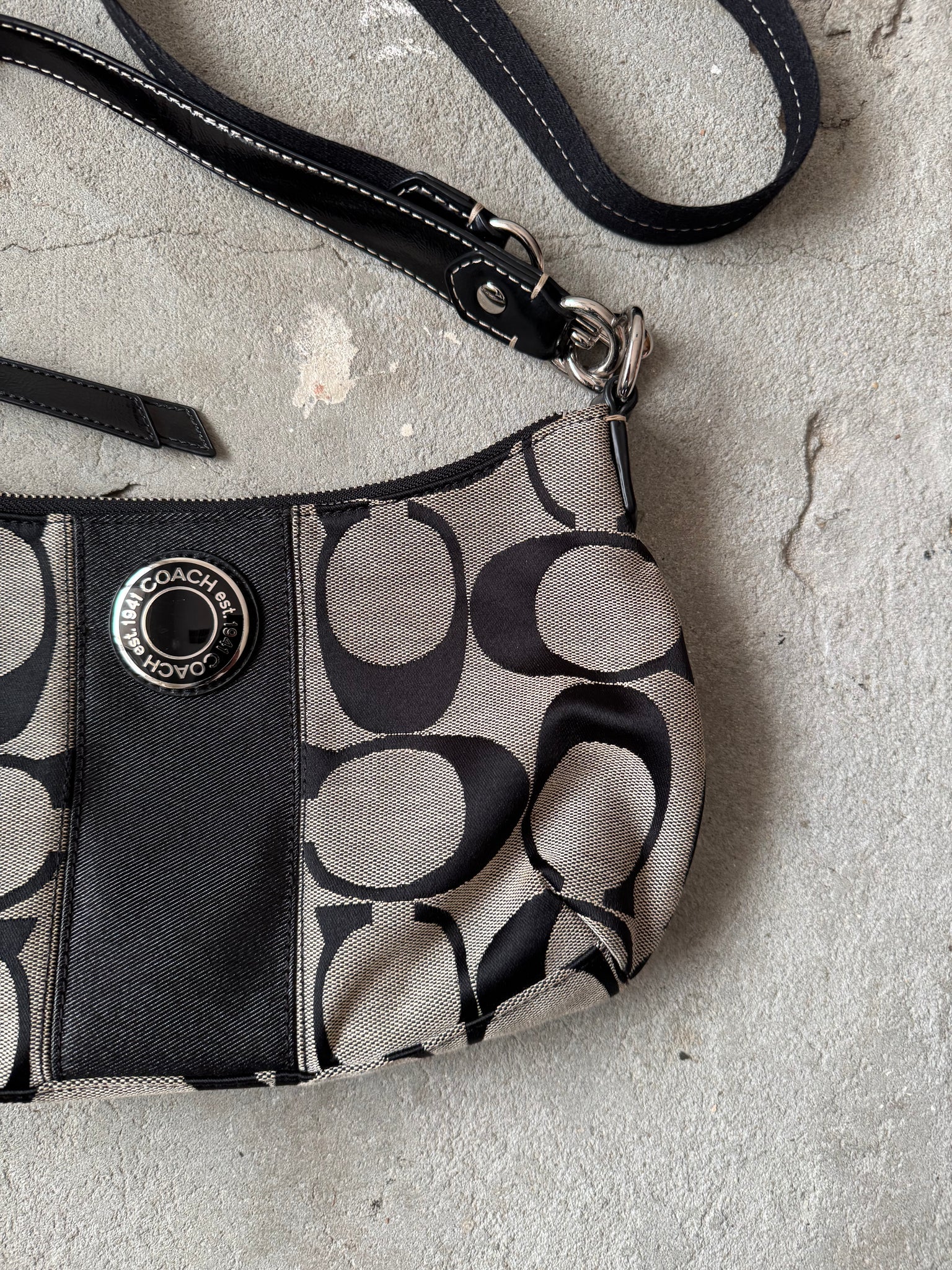 Coach 2Way Signature Strip Shoulder Bag Grey/Black