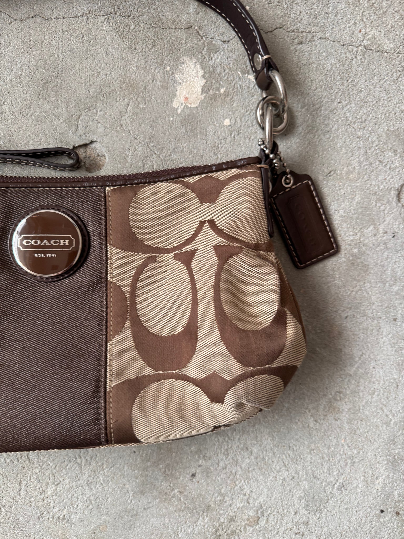 Coach 2Way Signature Stripe Shoulder Bag Beige/Brown