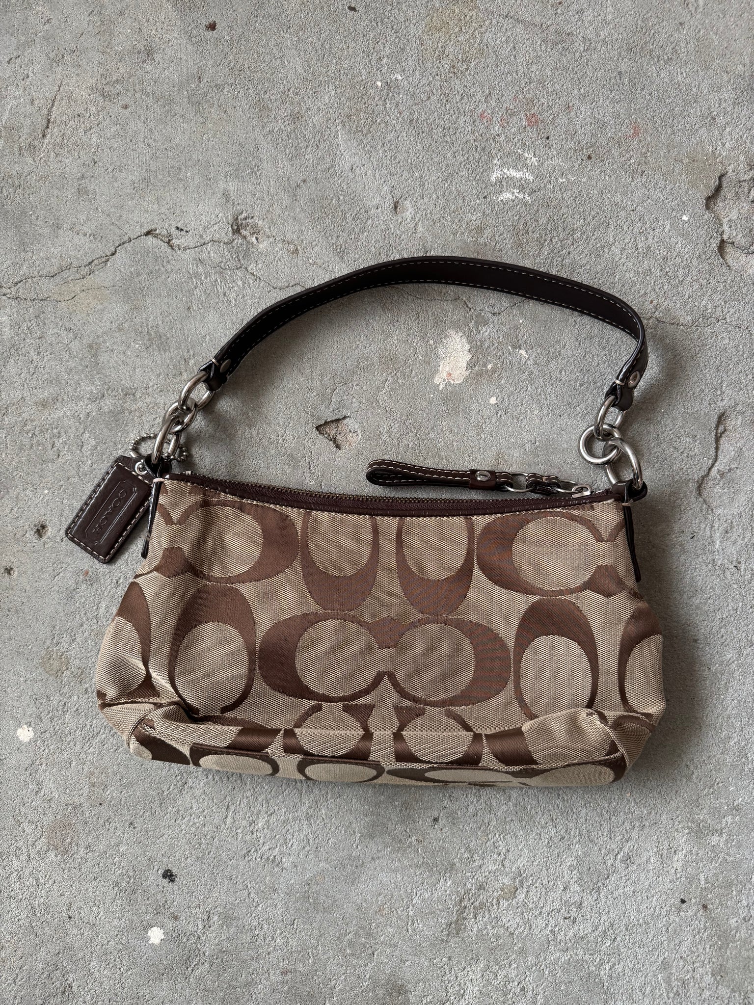 Coach 2Way Signature Stripe Shoulder Bag Beige/Brown
