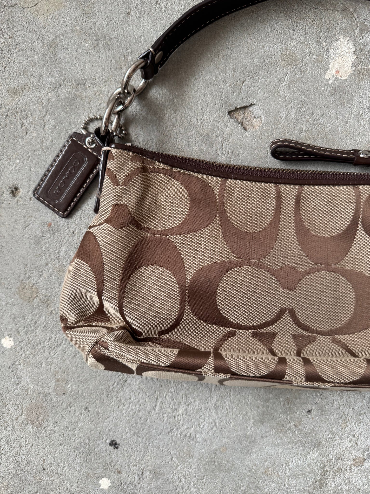 Coach 2Way Signature Stripe Shoulder Bag Beige/Brown