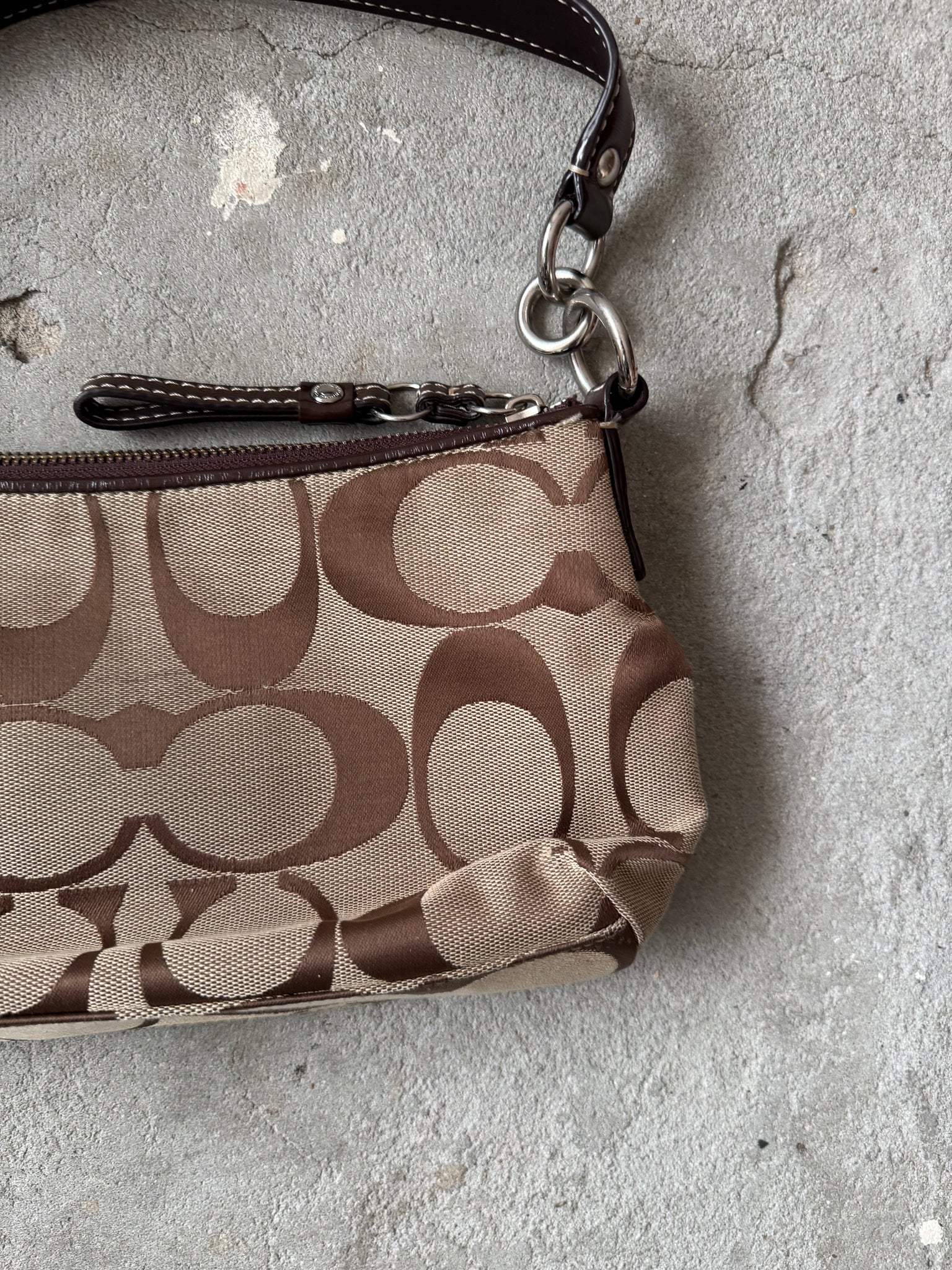 Coach 2Way Signature Stripe Shoulder Bag Beige/Brown