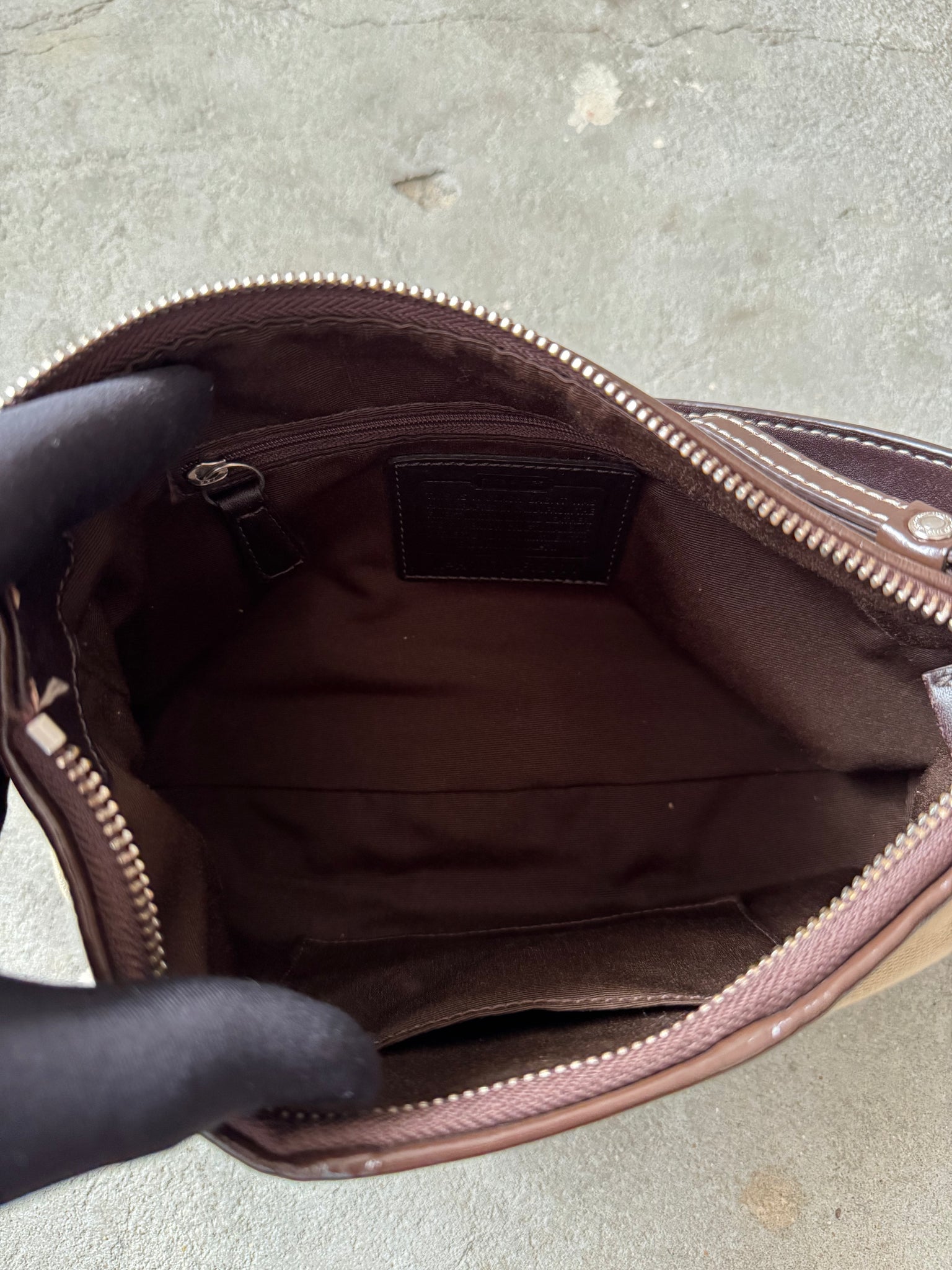 Coach 2Way Signature Stripe Shoulder Bag Beige/Brown