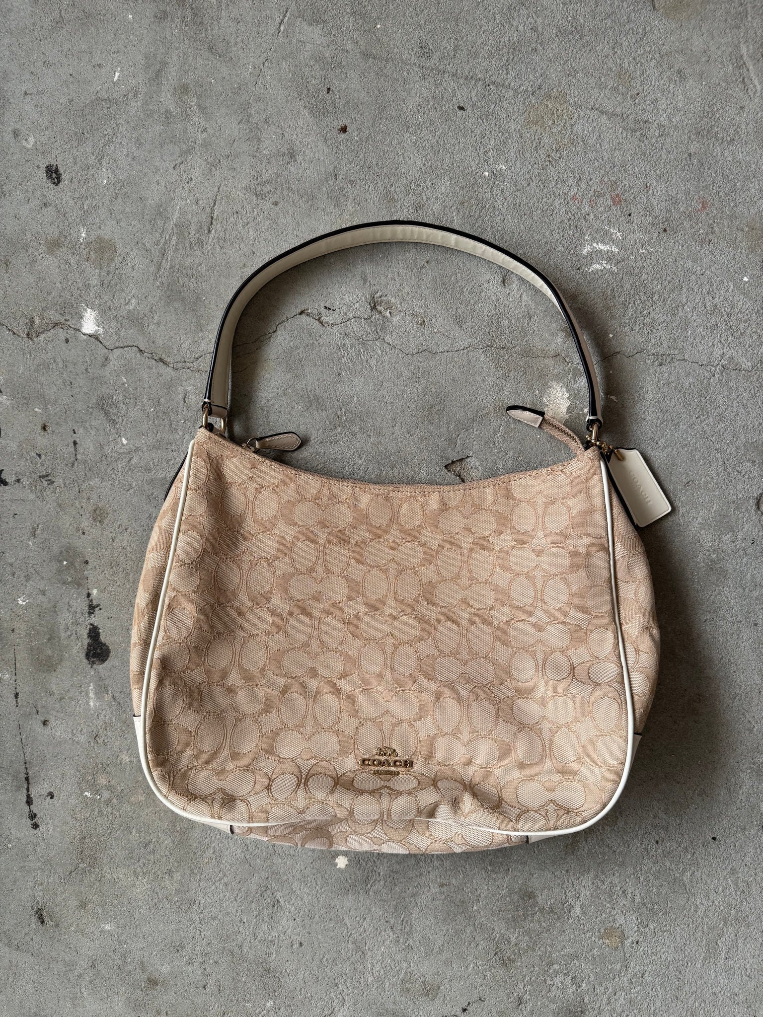 Coach Signature Canvas Hobo Shoulder Bag Beige/White
