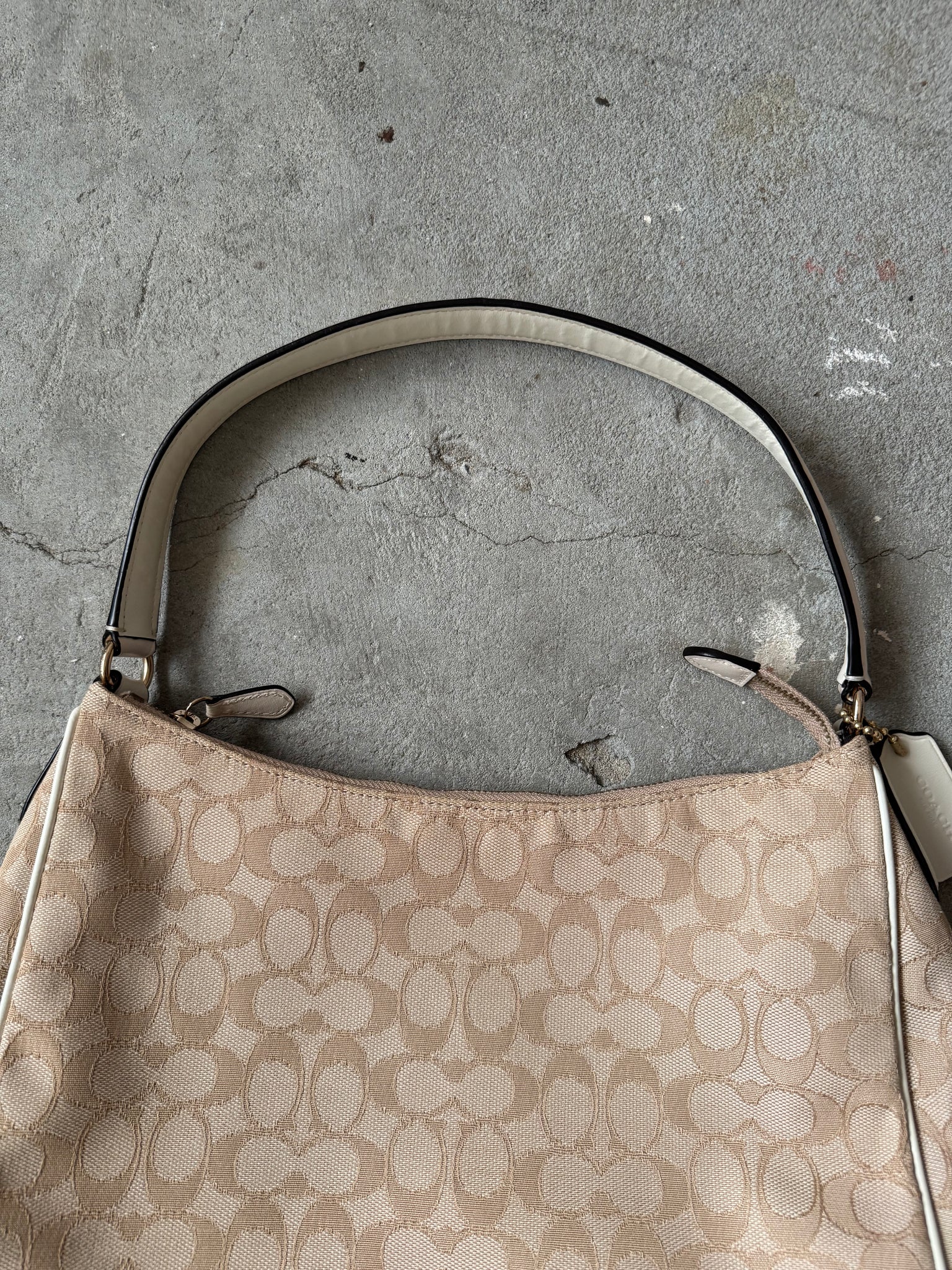 Coach Signature Canvas Hobo Shoulder Bag Beige/White