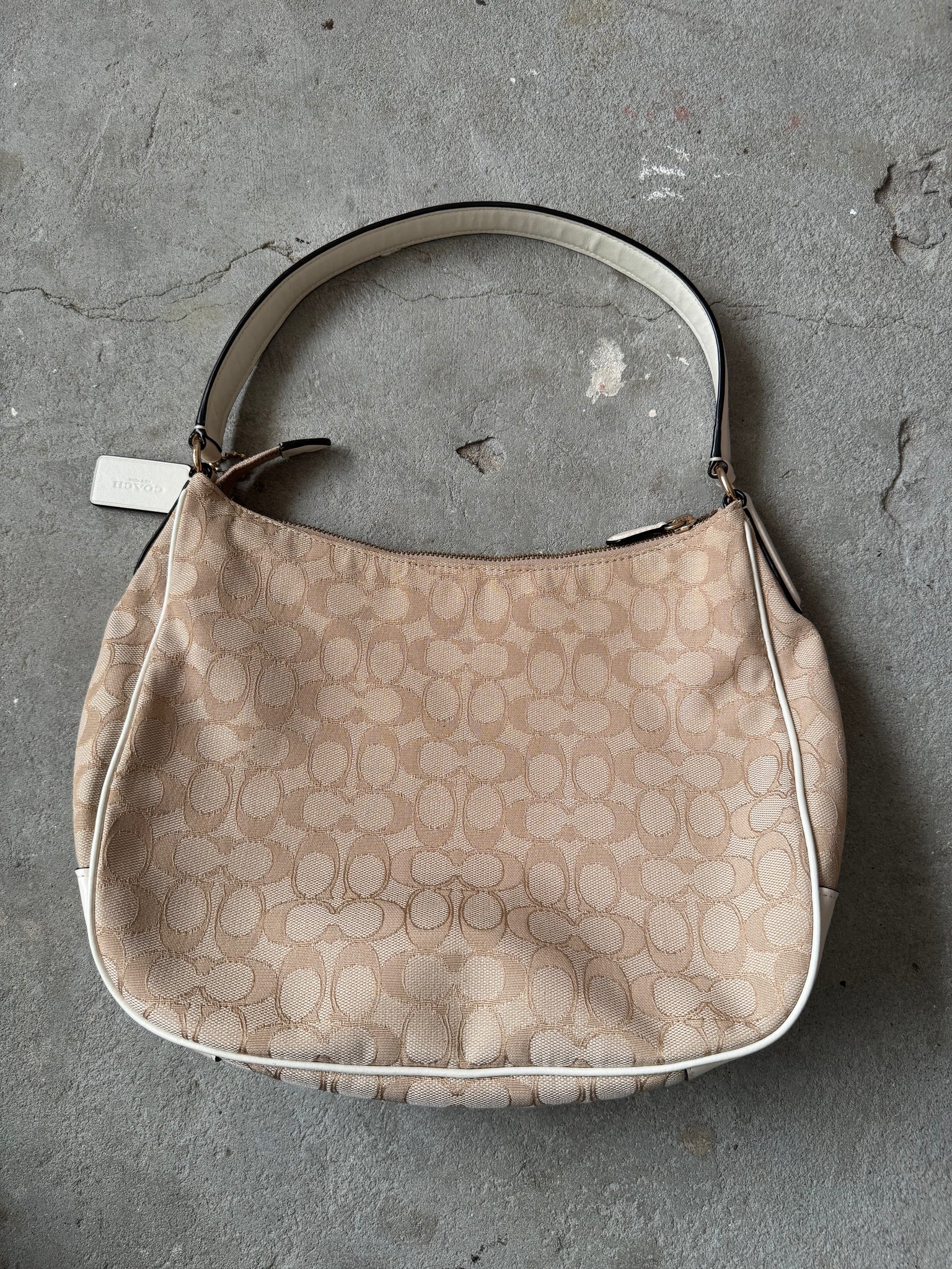 Coach Signature Canvas Hobo Shoulder Bag Beige/White