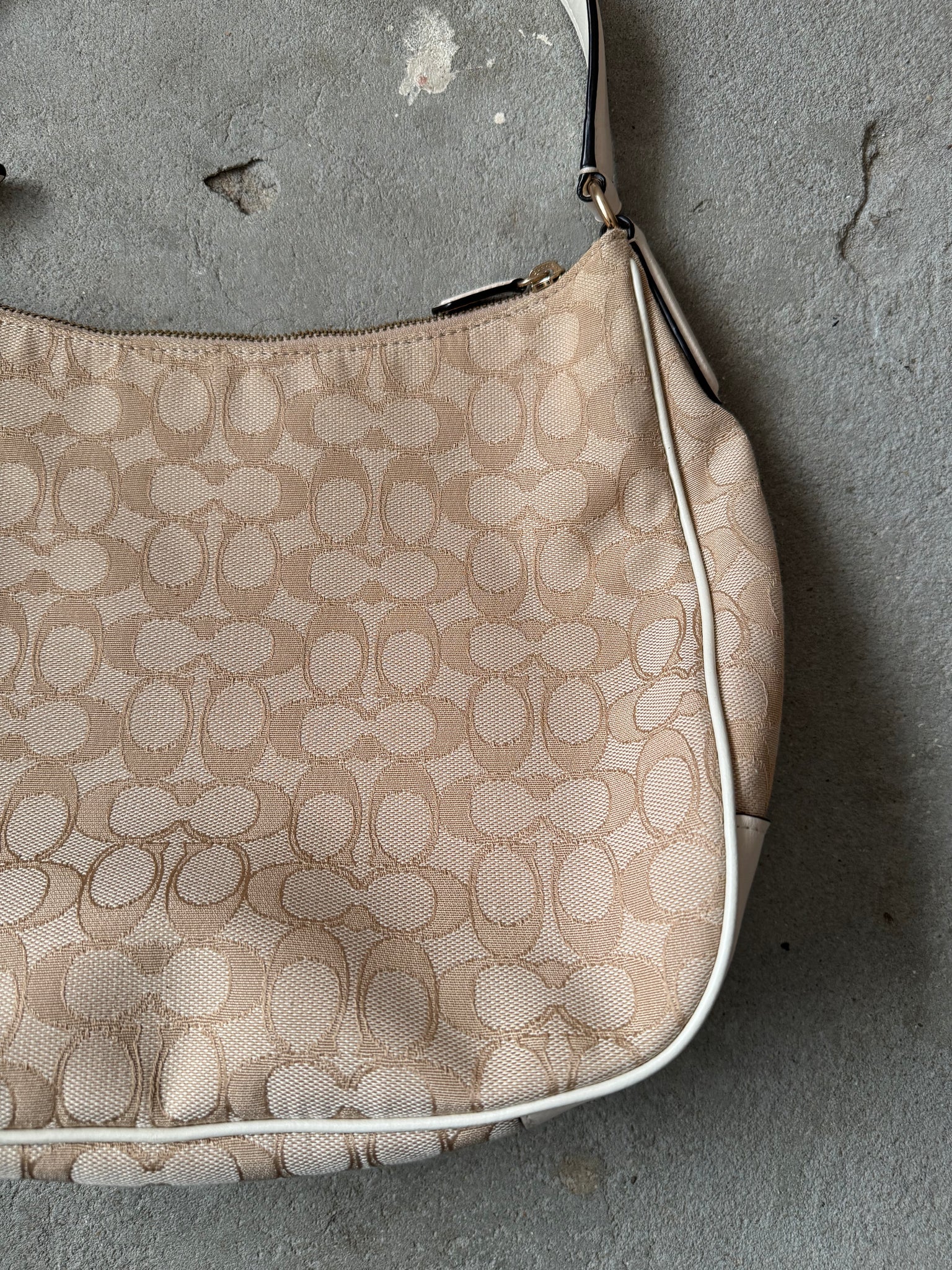 Coach Signature Canvas Hobo Shoulder Bag Beige/White