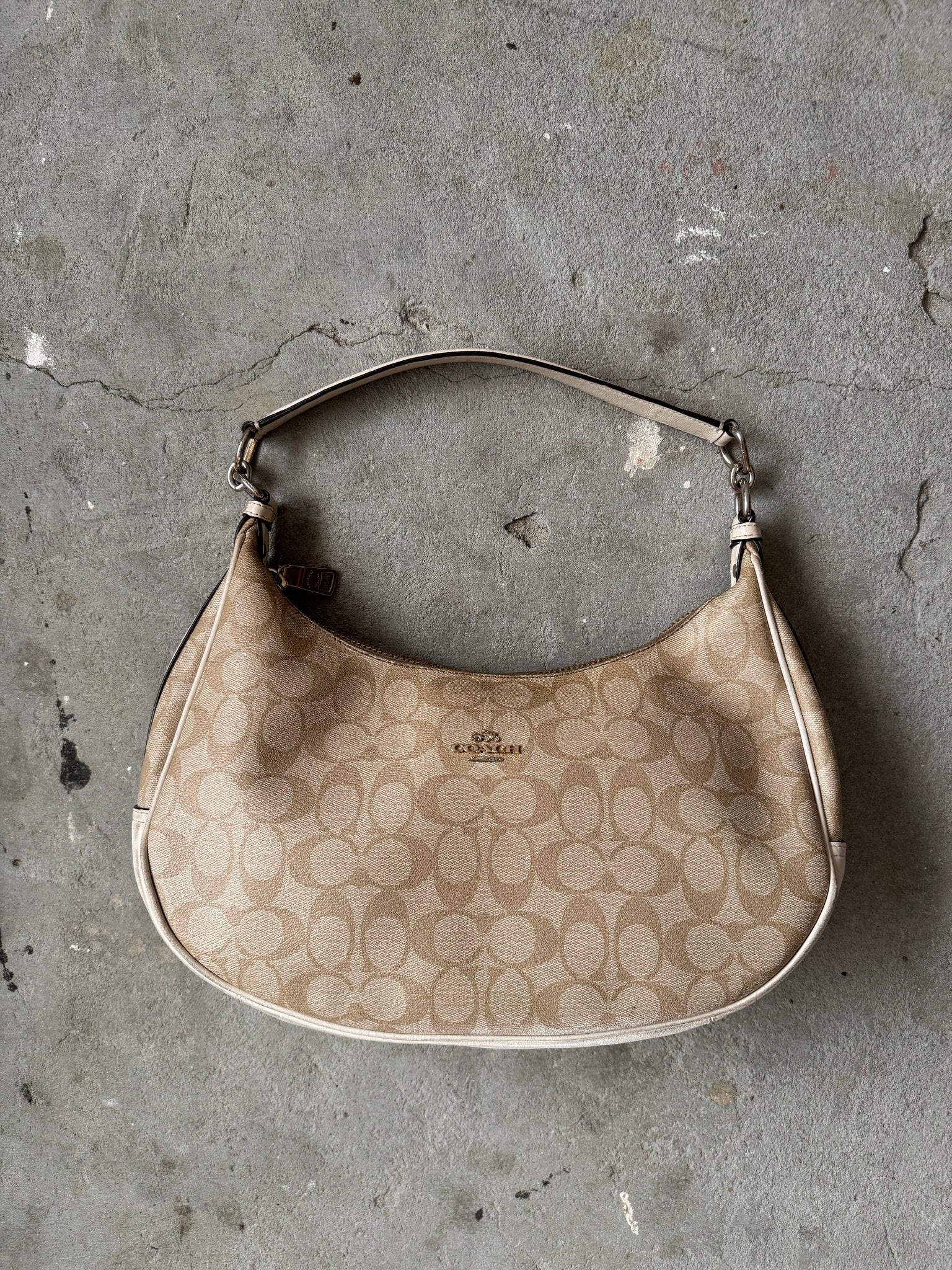 Coach Signature PVC Hobo Shoulder Bag Beige/White