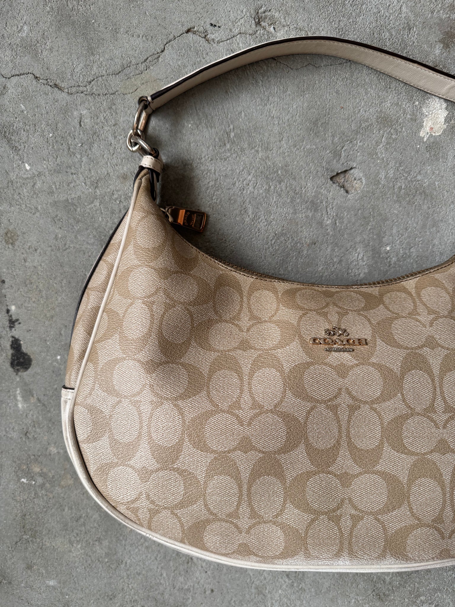 Coach Signature PVC Hobo Shoulder Bag Beige/White