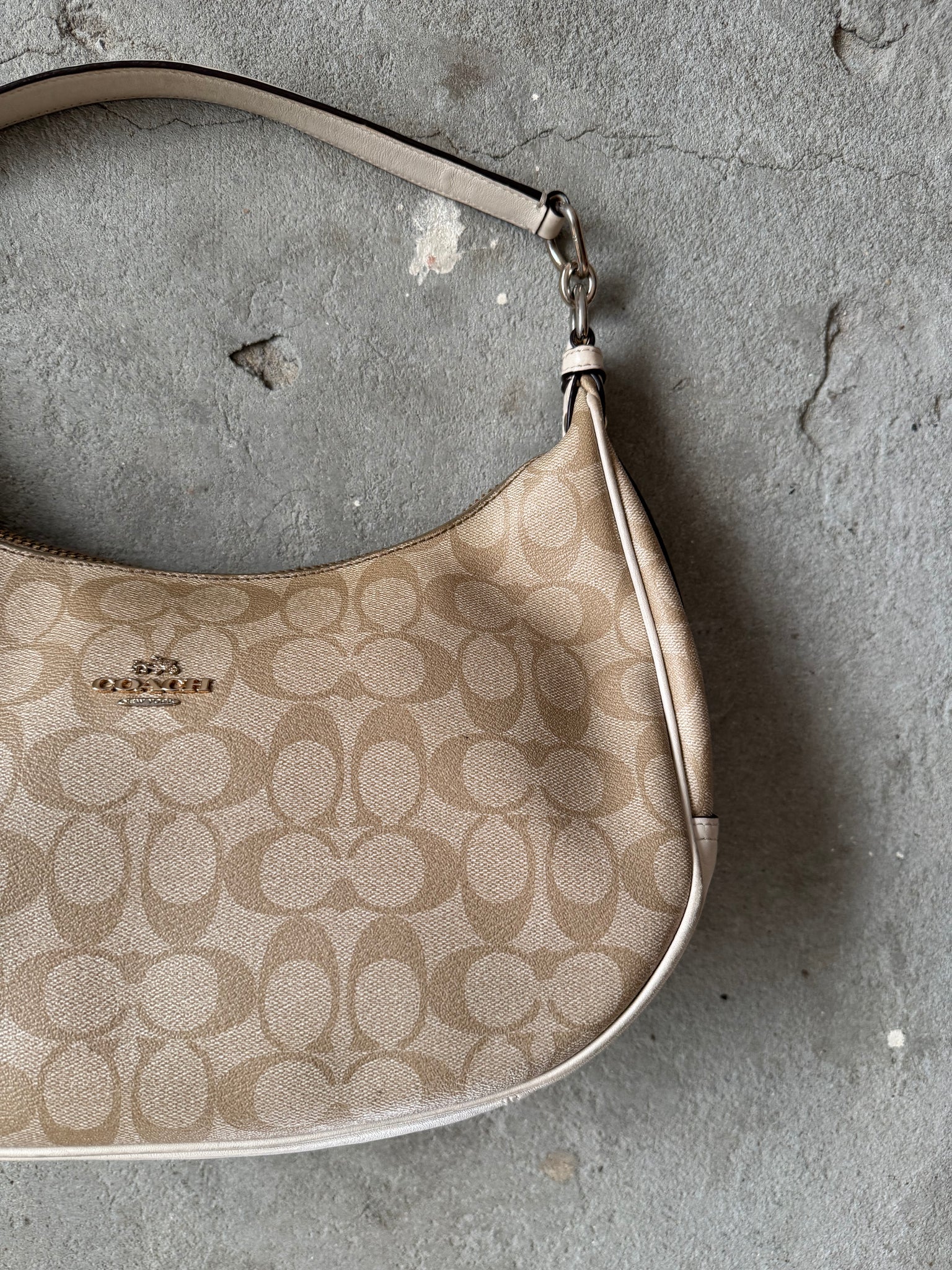 Coach Signature PVC Hobo Shoulder Bag Beige/White