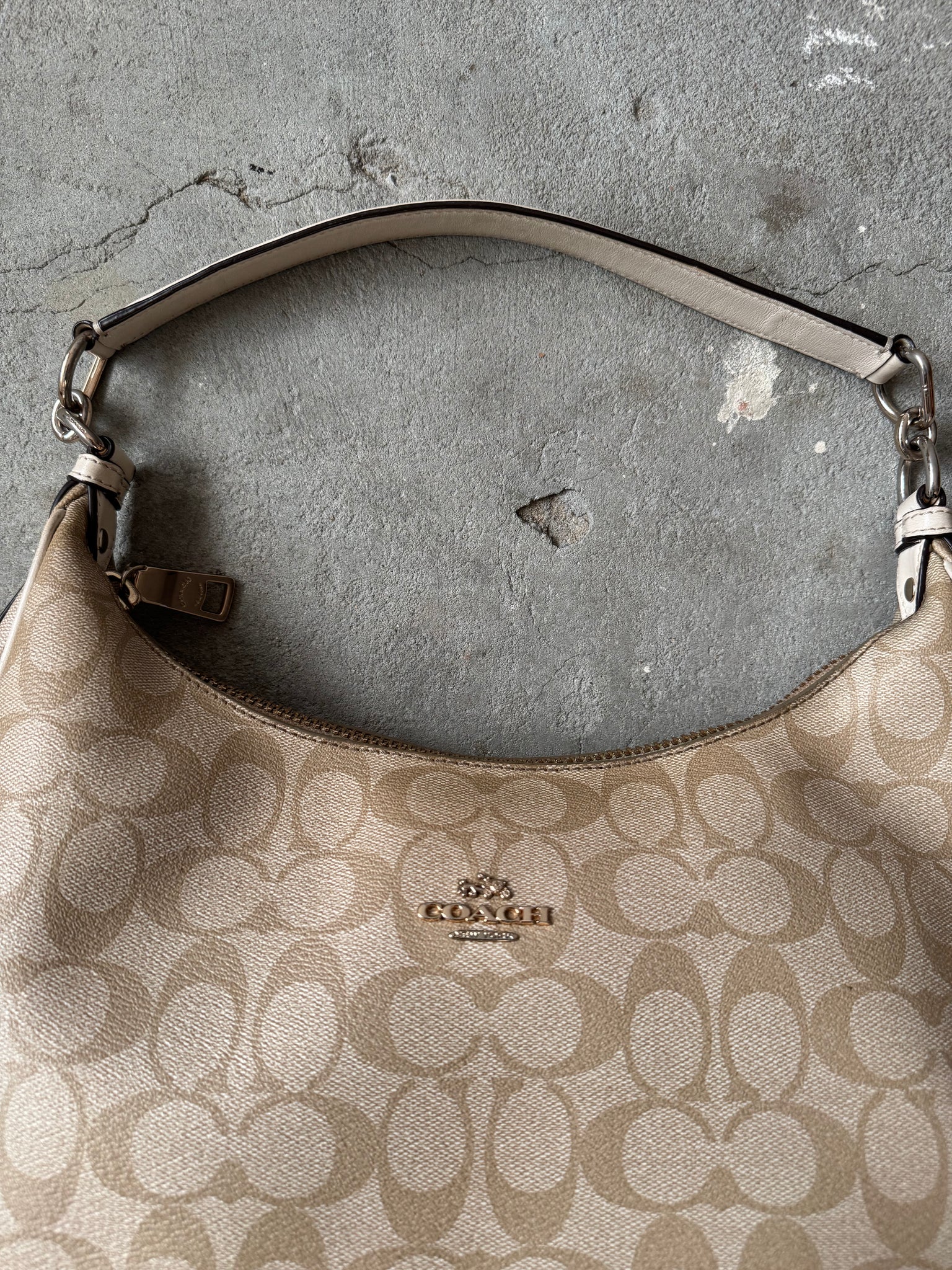 Coach Signature PVC Hobo Shoulder Bag Beige/White