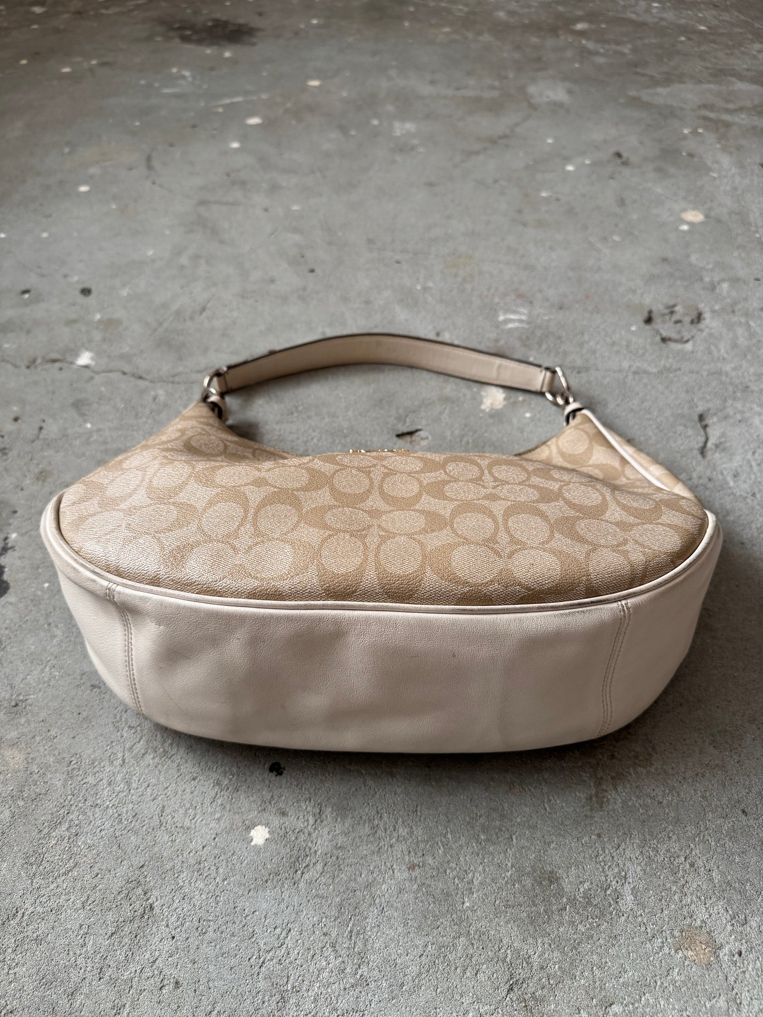 Coach Signature PVC Hobo Shoulder Bag Beige/White