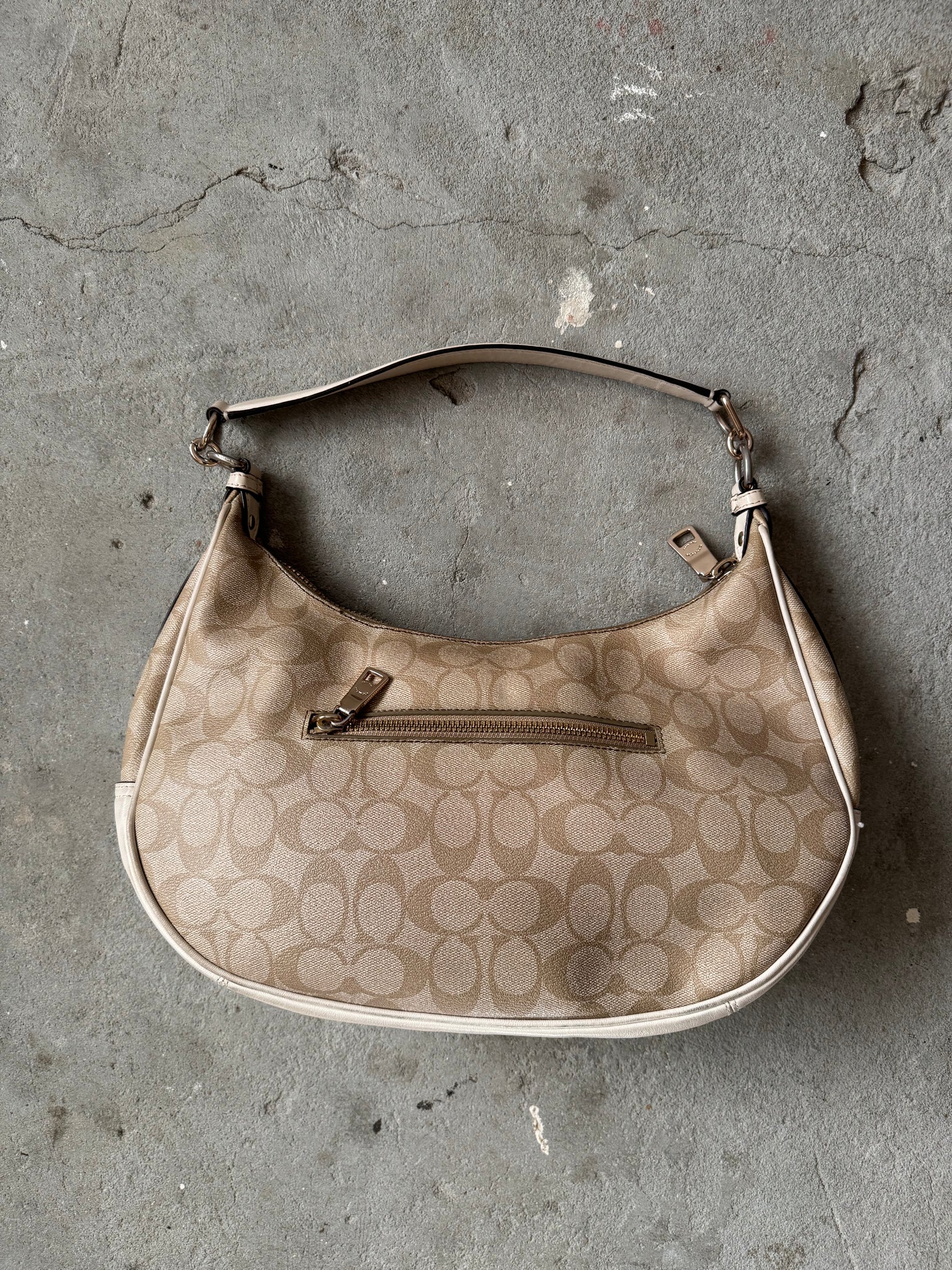 Coach Signature PVC Hobo Shoulder Bag Beige/White