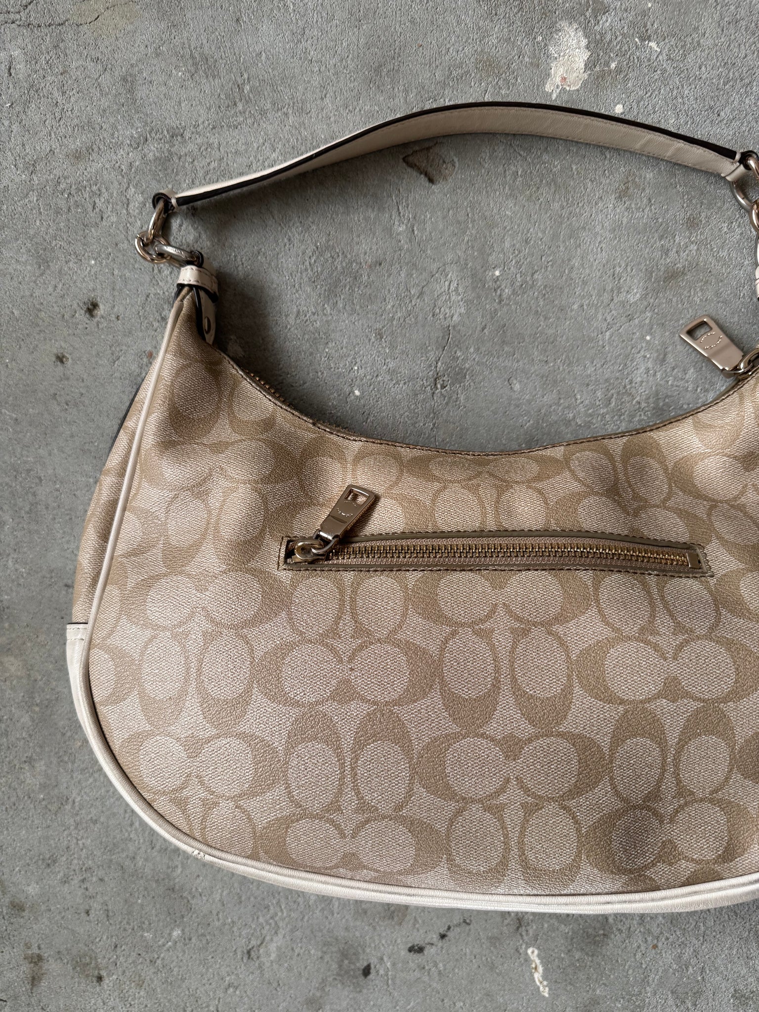 Coach Signature PVC Hobo Shoulder Bag Beige/White