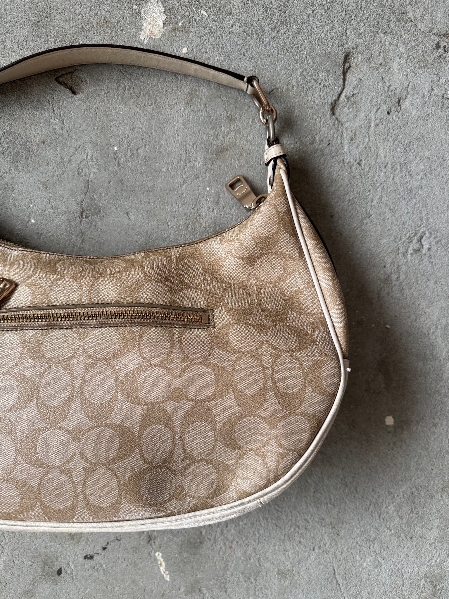 Coach Signature PVC Hobo Shoulder Bag Beige/White