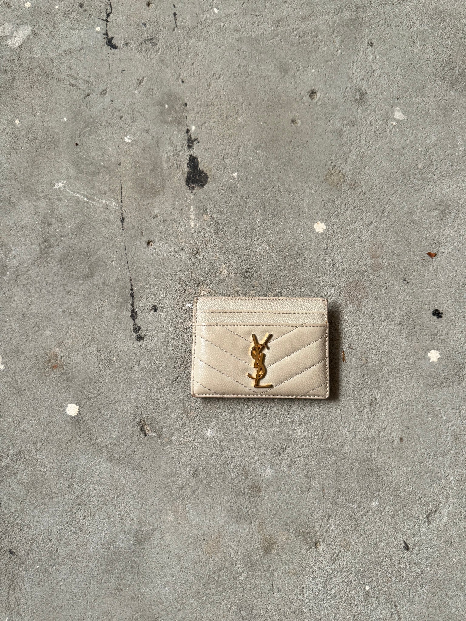 Saint Laurent Cassandre Matelassé Card Case Cream
