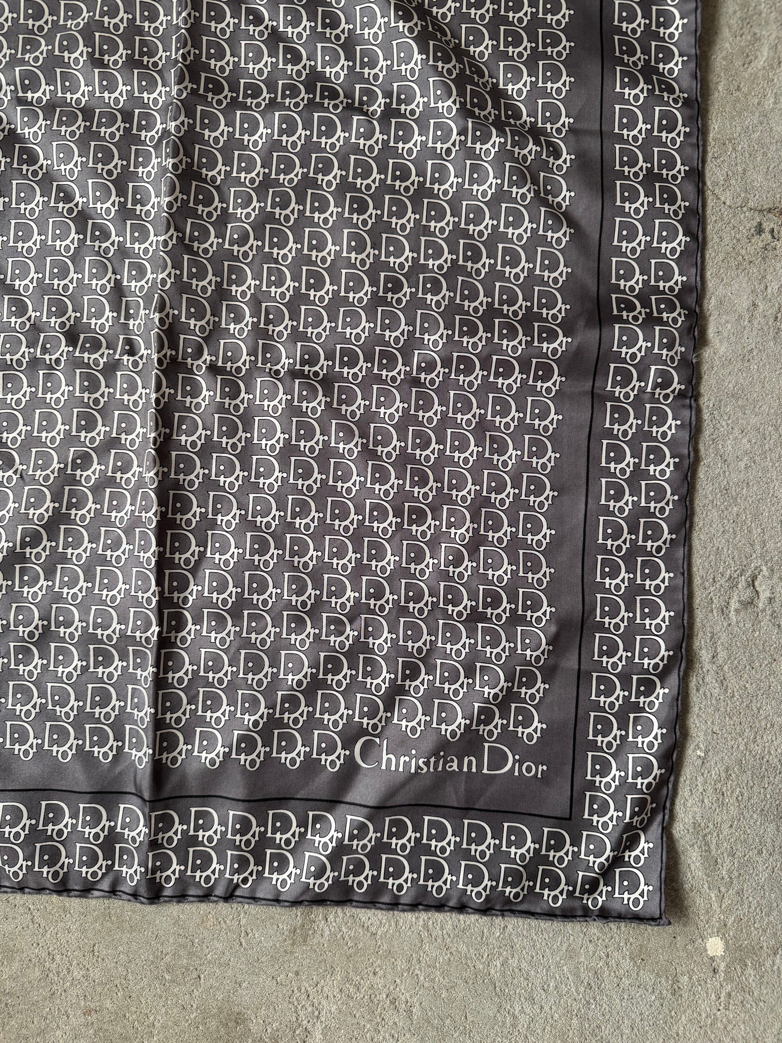 Dior Trotter Logo Silk Scarf Grey