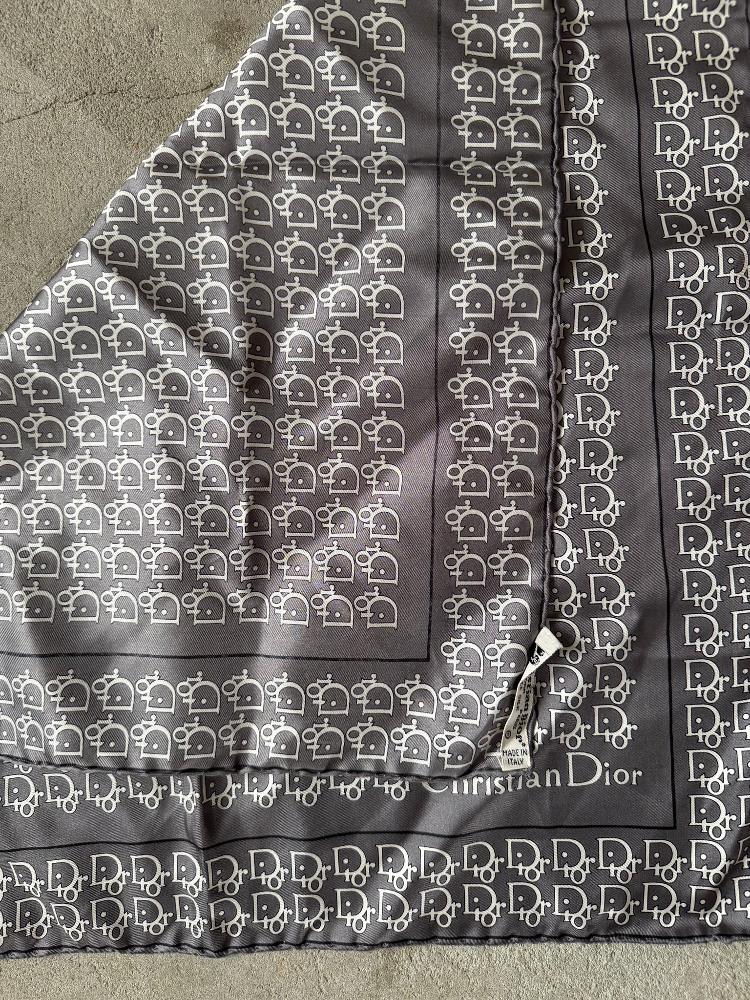 Dior Trotter Logo Silk Scarf Grey