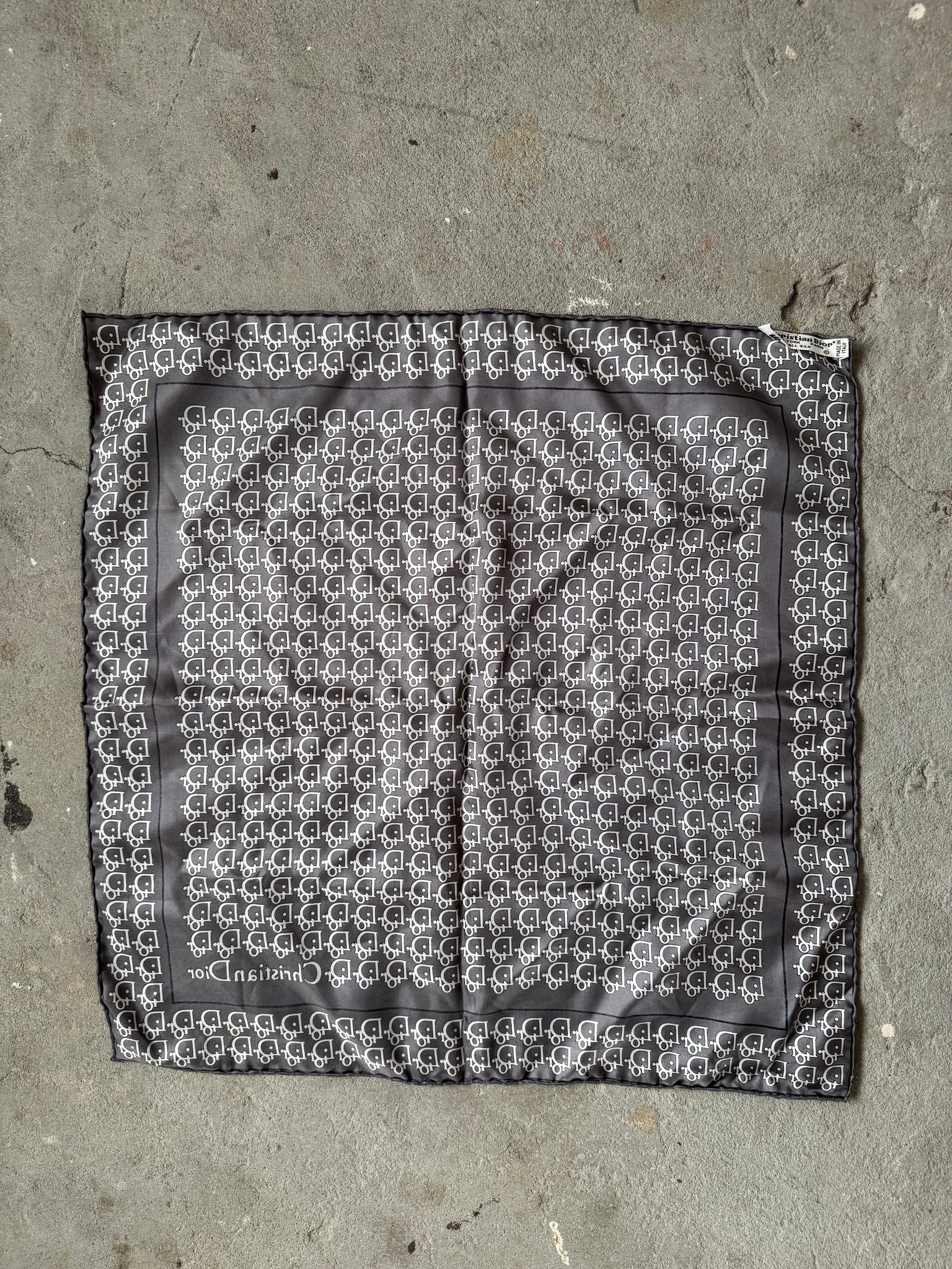 Dior Trotter Logo Silk Scarf Grey