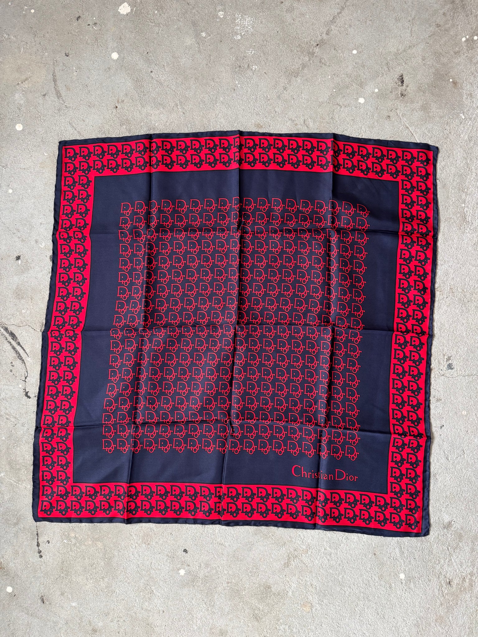 Dior Monogram Logo Silk Scarf Red/Navy