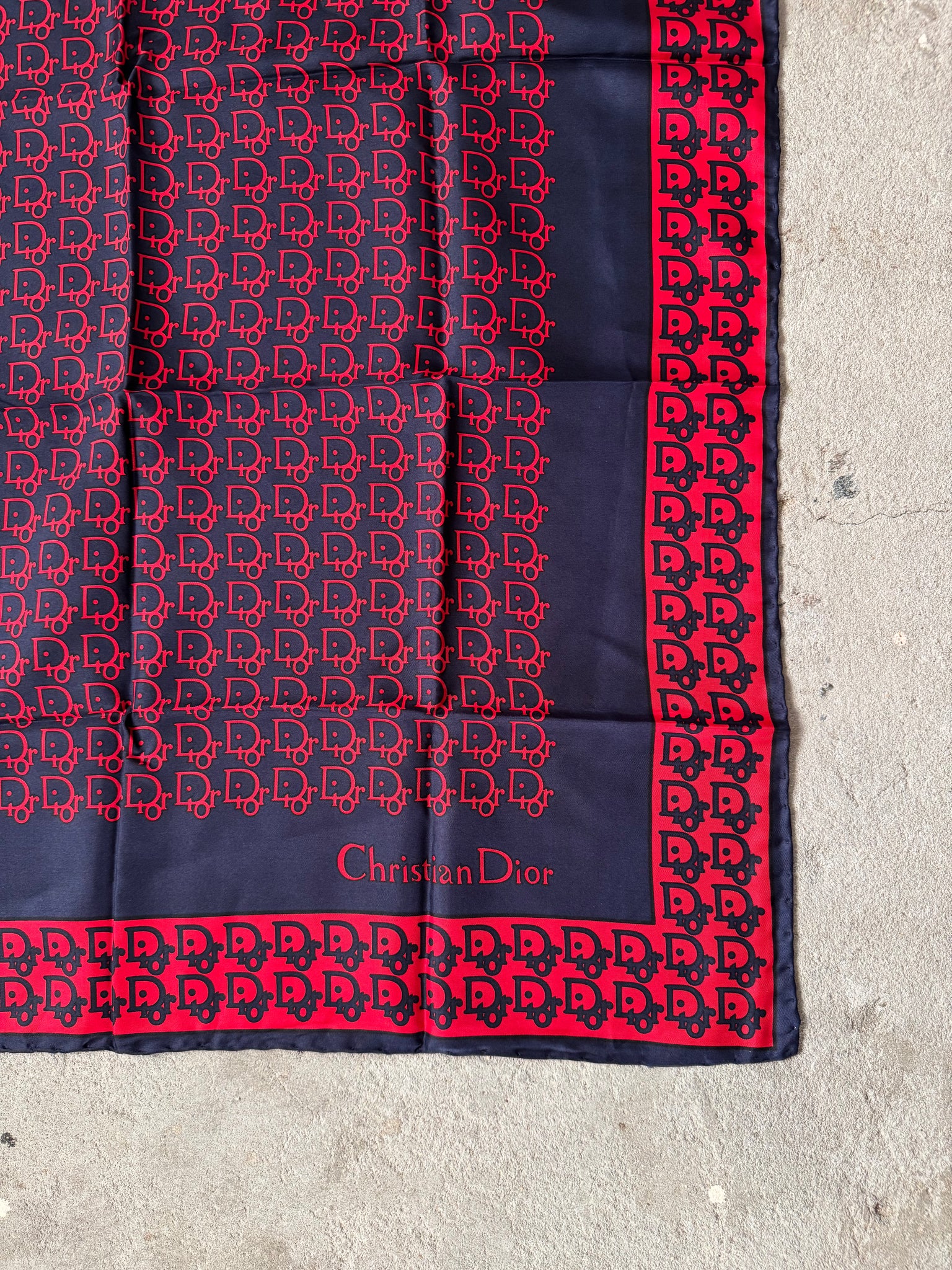 Dior Monogram Logo Silk Scarf Red/Navy