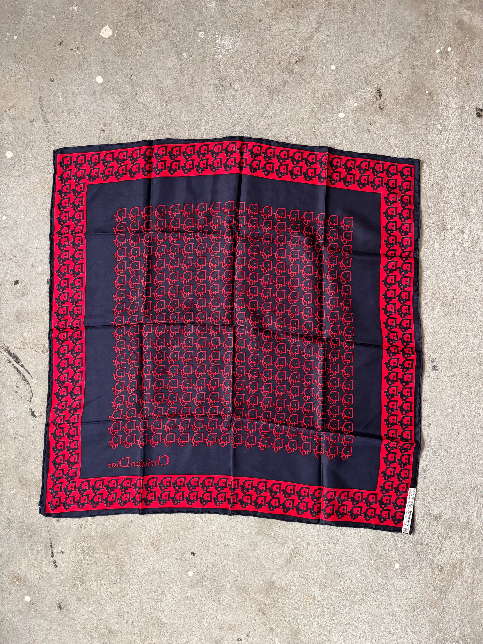 Dior Monogram Logo Silk Scarf Red/Navy