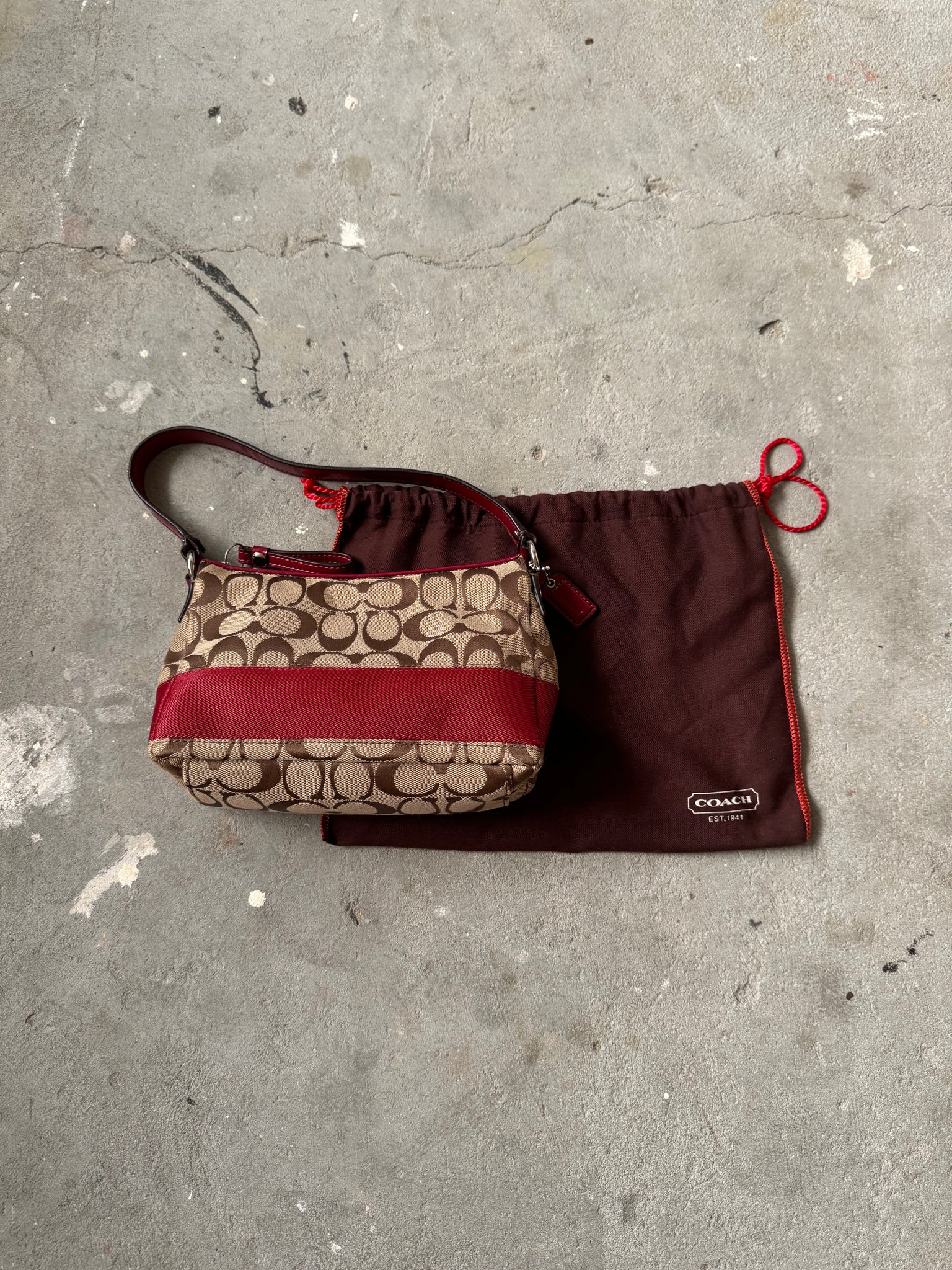 Coach Signature Red Stripe Shoulder Bag