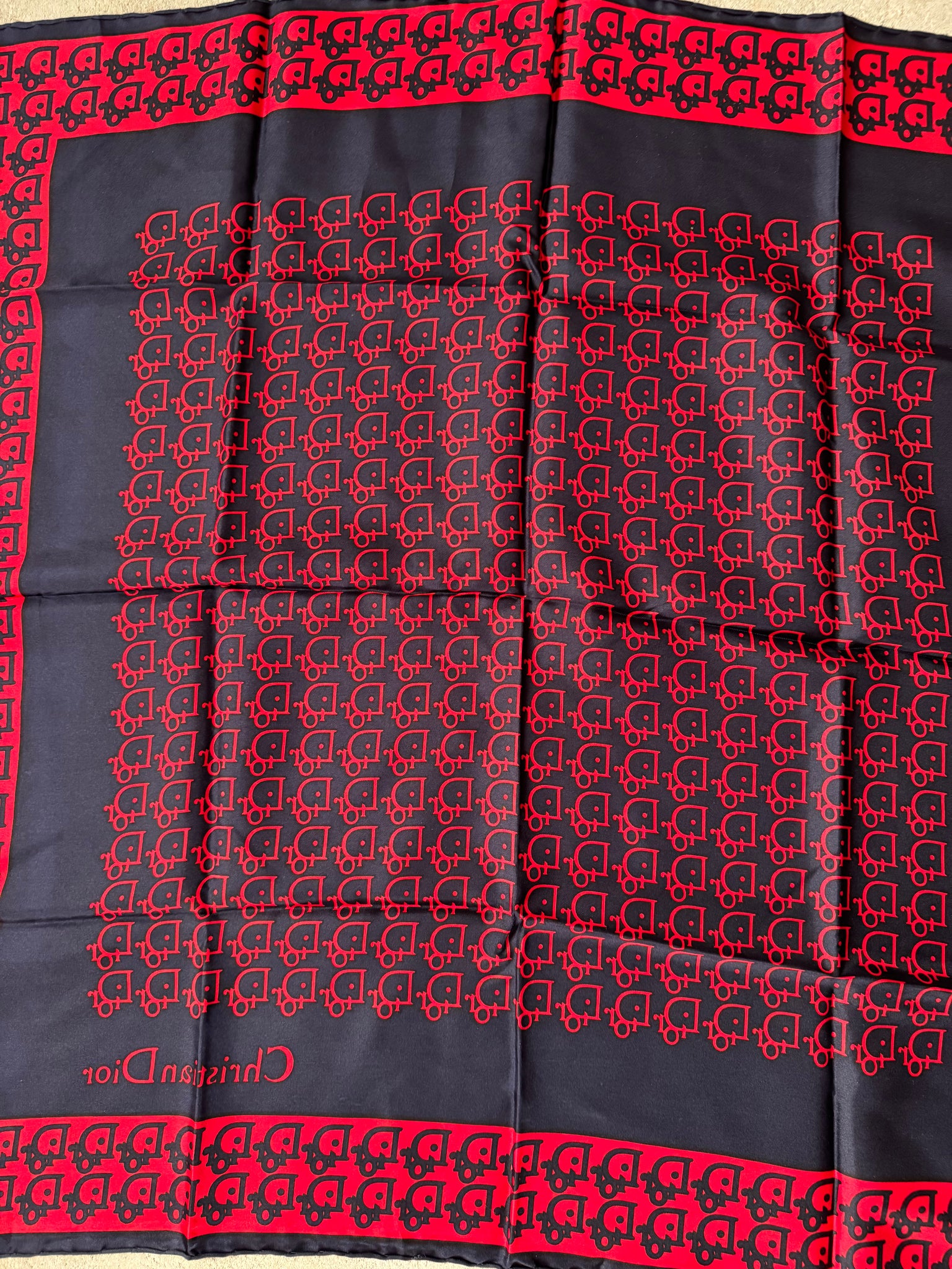 Dior Monogram Logo Silk Scarf Red/Navy