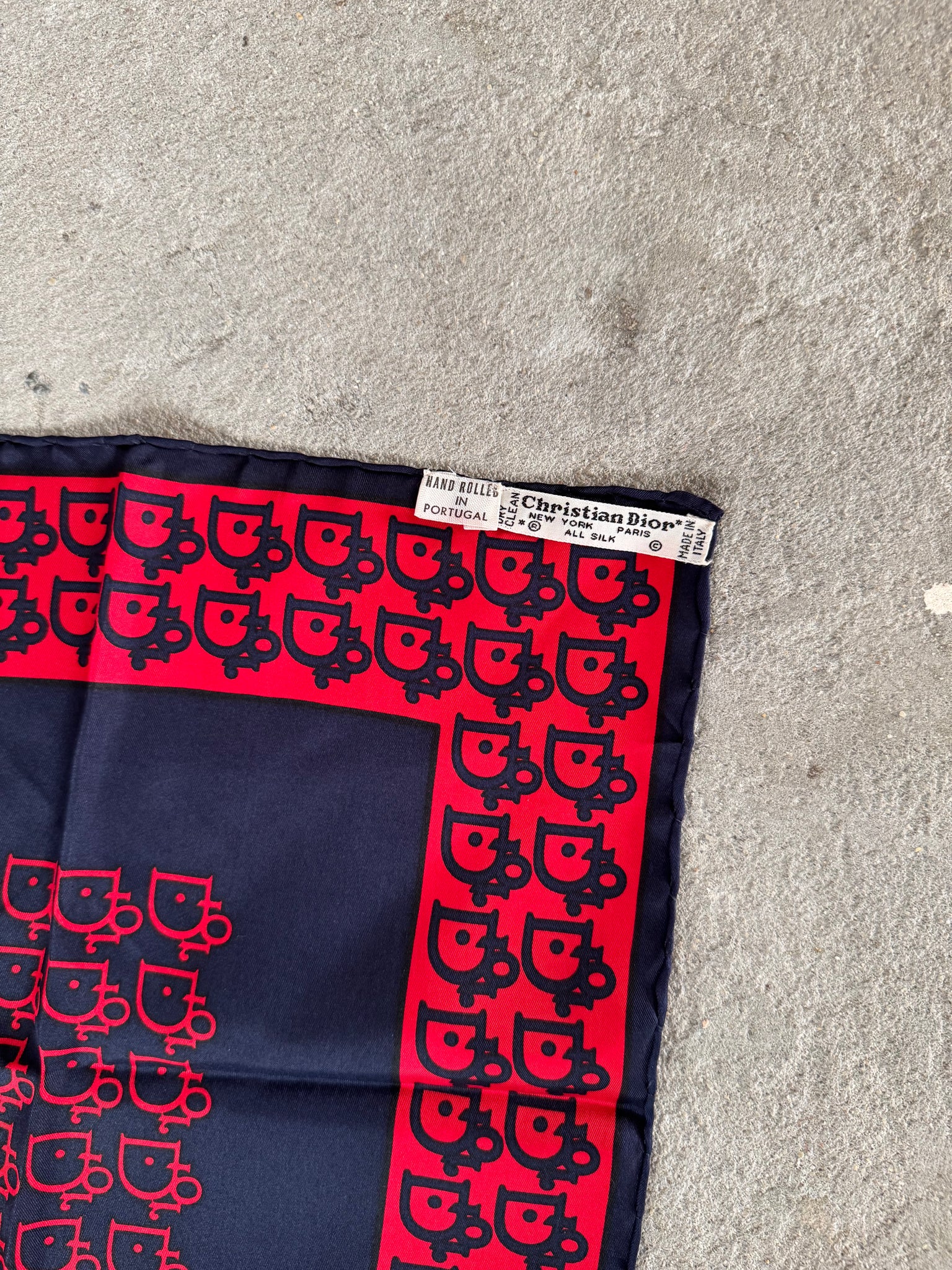 Dior Monogram Logo Silk Scarf Red/Navy
