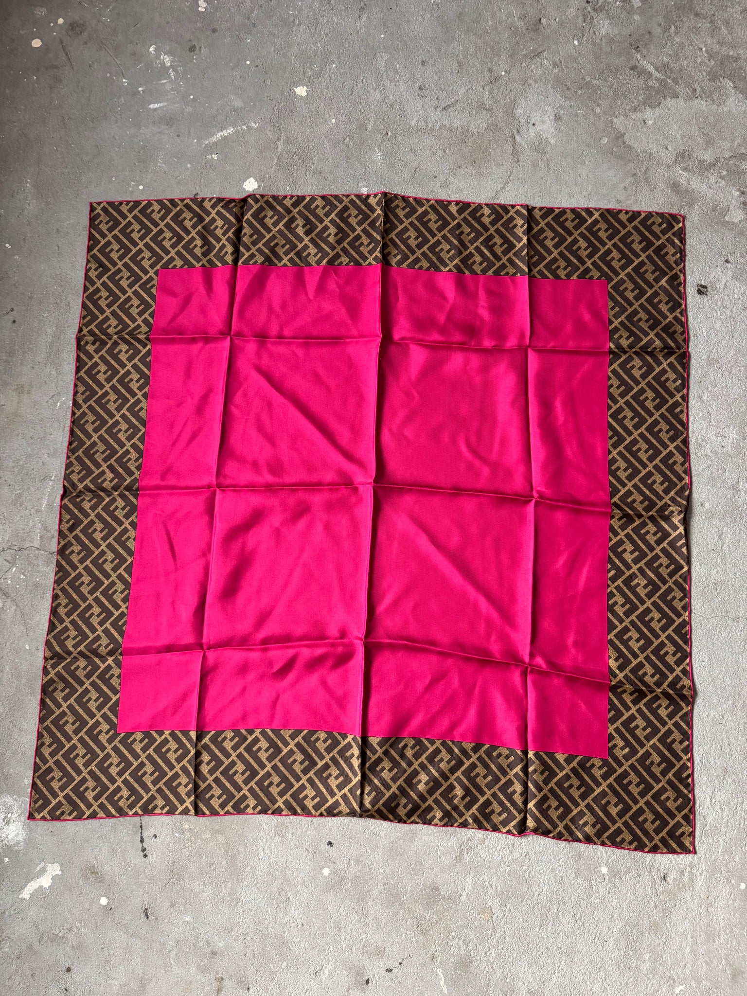 Fendi Zucca Print Silk Scarf Brown/Pink