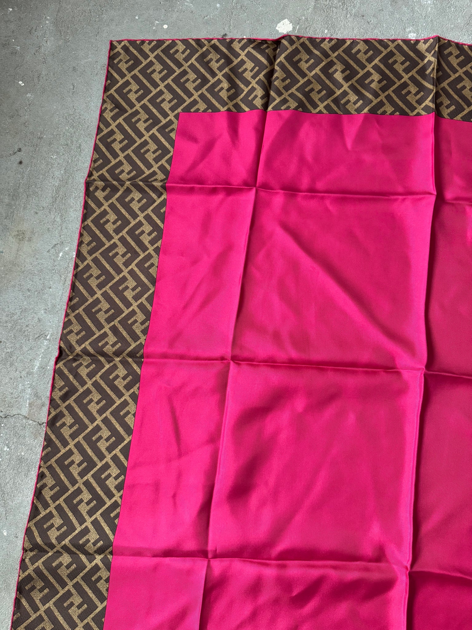 Fendi Zucca Print Silk Scarf Brown/Pink