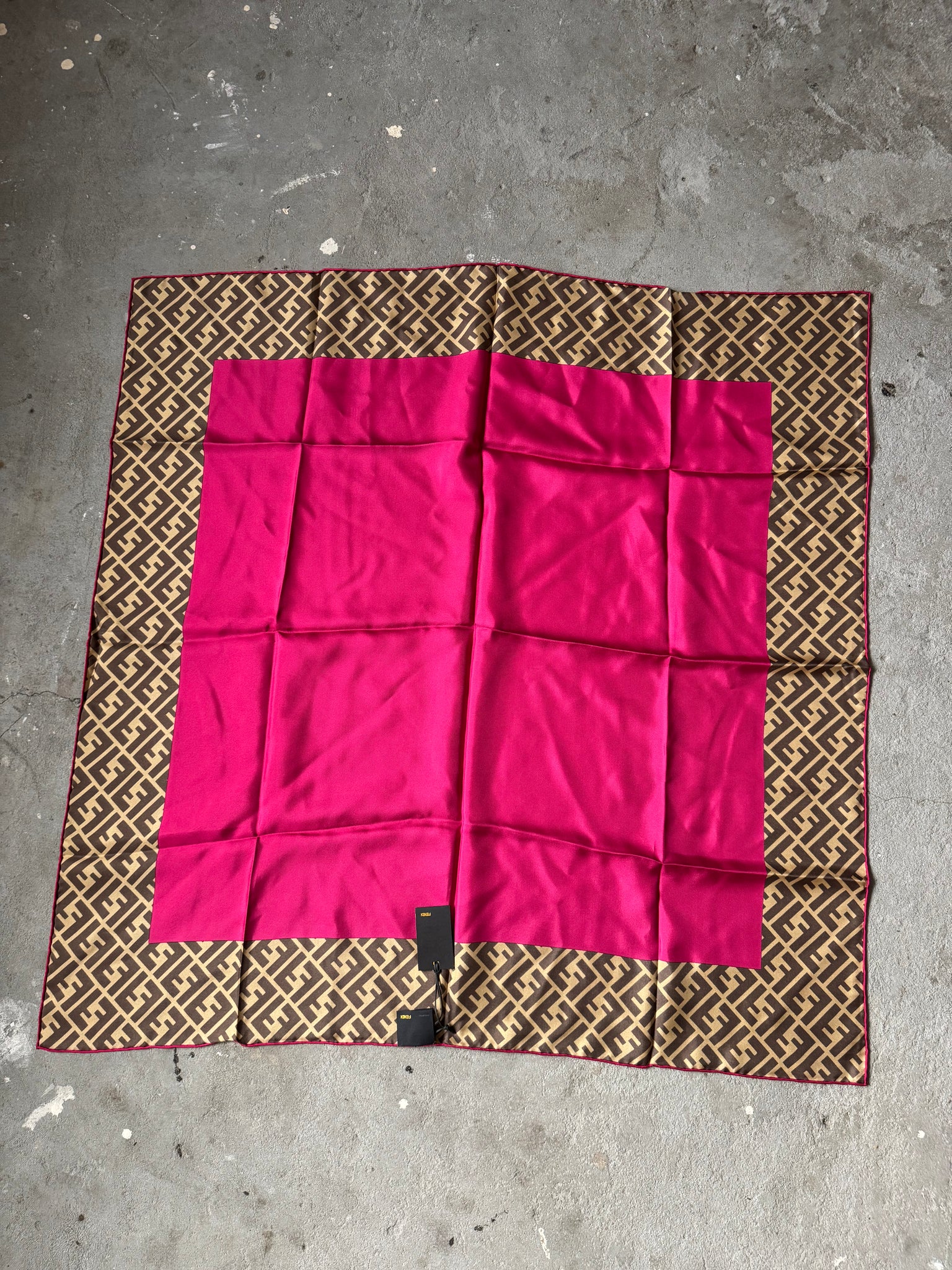 Fendi Zucca Print Silk Scarf Brown/Pink