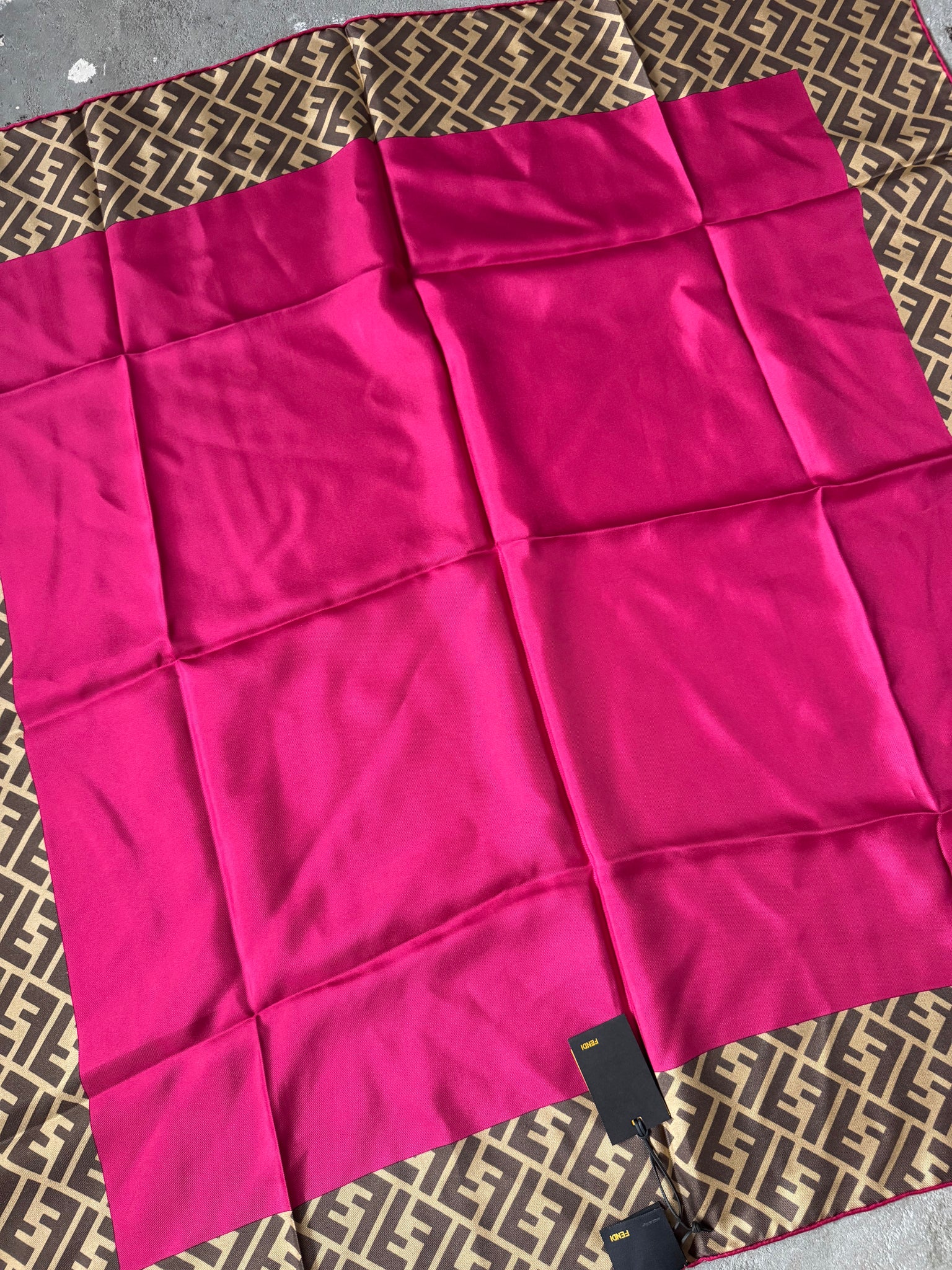 Fendi Zucca Print Silk Scarf Brown/Pink